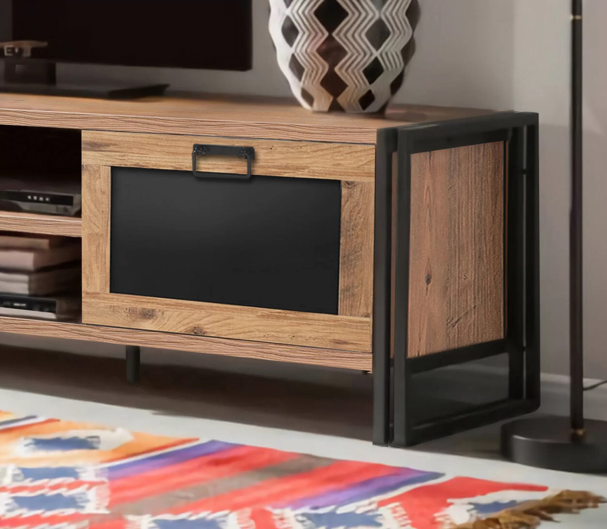 Dmora Mobili Porta Tv<Mobile porta TV Dpetron, Quercia e Nero, 180x45h50 cm