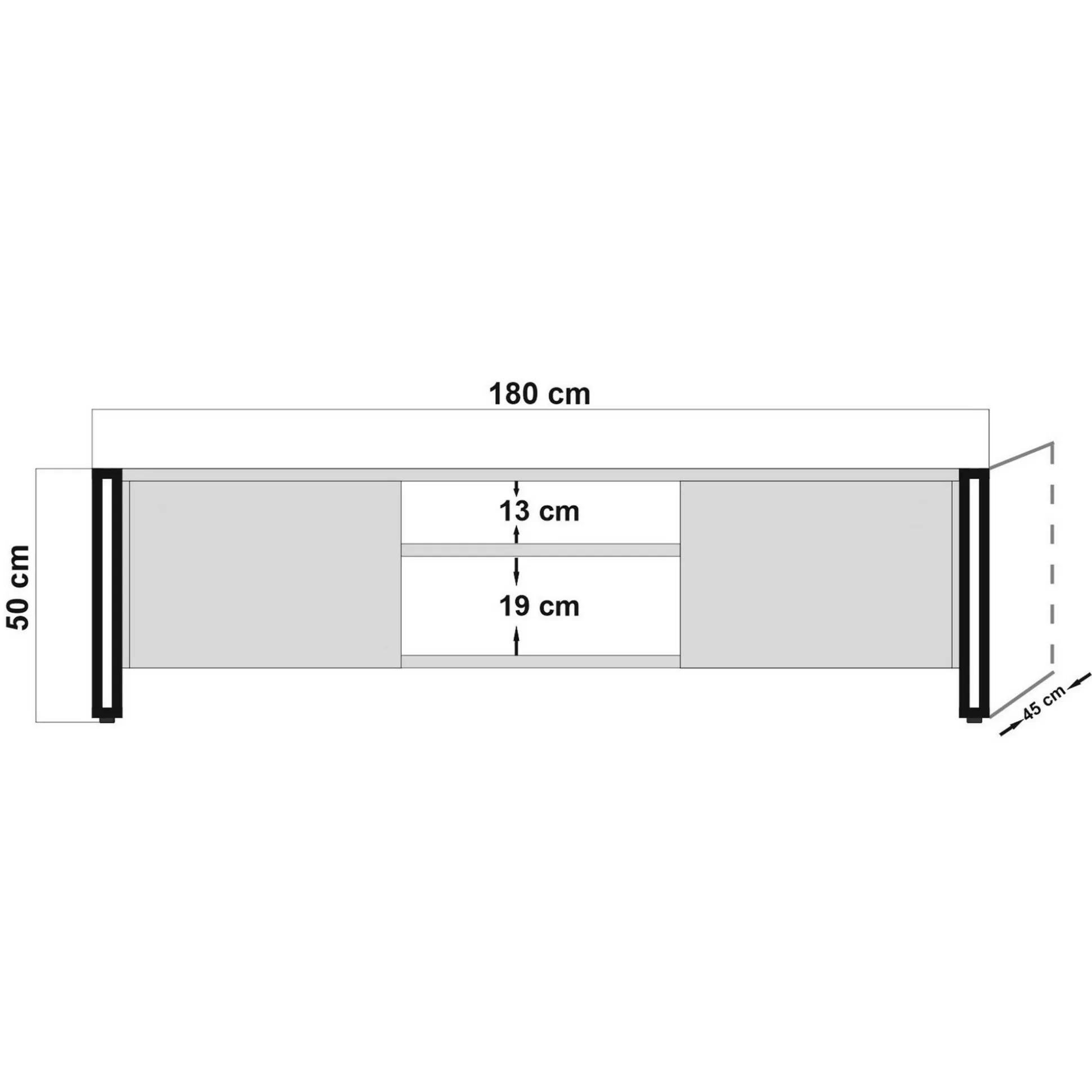 Dmora Mobili Porta Tv<Mobile porta TV Dpetron, Quercia e Nero, 180x45h50 cm
