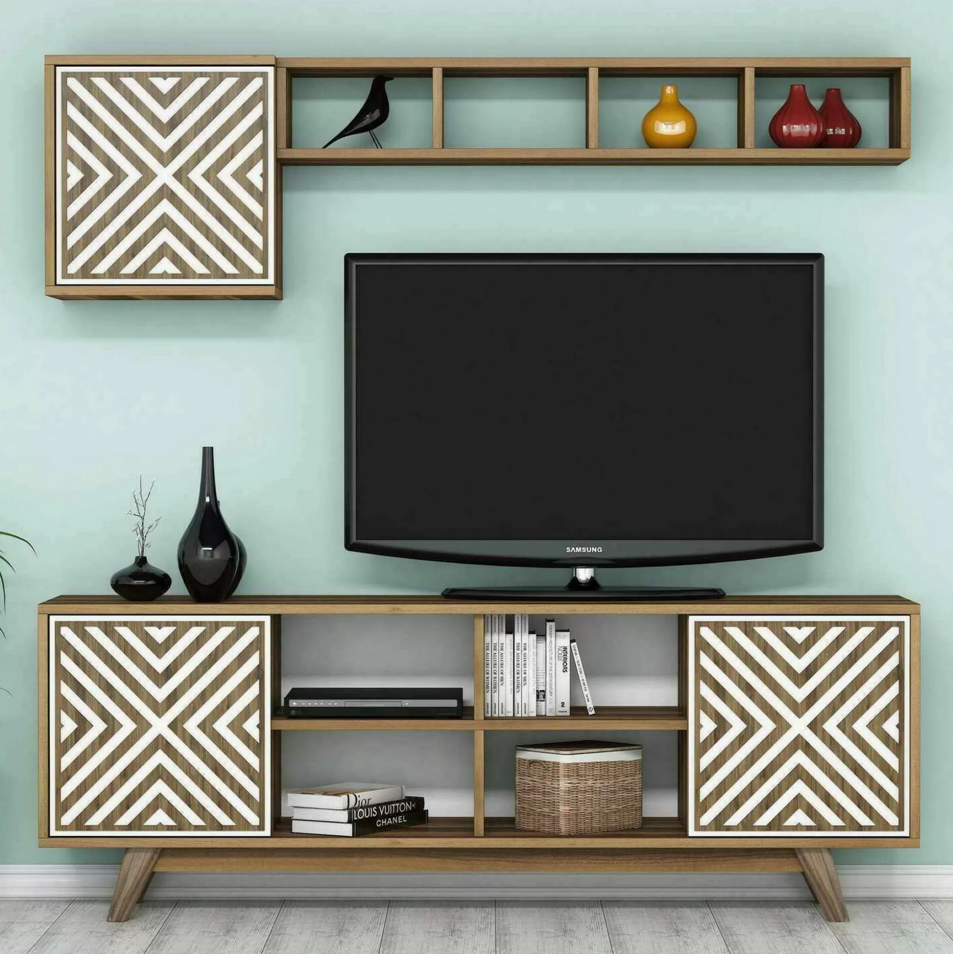 Dmora Mobili Porta Tv<Mobile porta TV Drusilla, 160x35h56 cm, Noce e Bianco