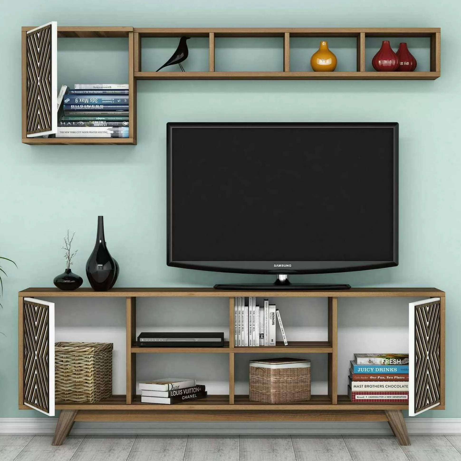 Dmora Mobili Porta Tv<Mobile porta TV Drusilla, 160x35h56 cm, Noce e Bianco