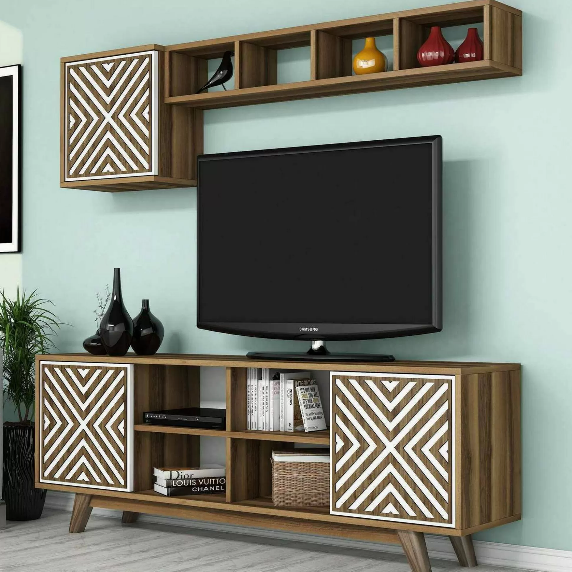 Dmora Mobili Porta Tv<Mobile porta TV Drusilla, 160x35h56 cm, Noce e Bianco