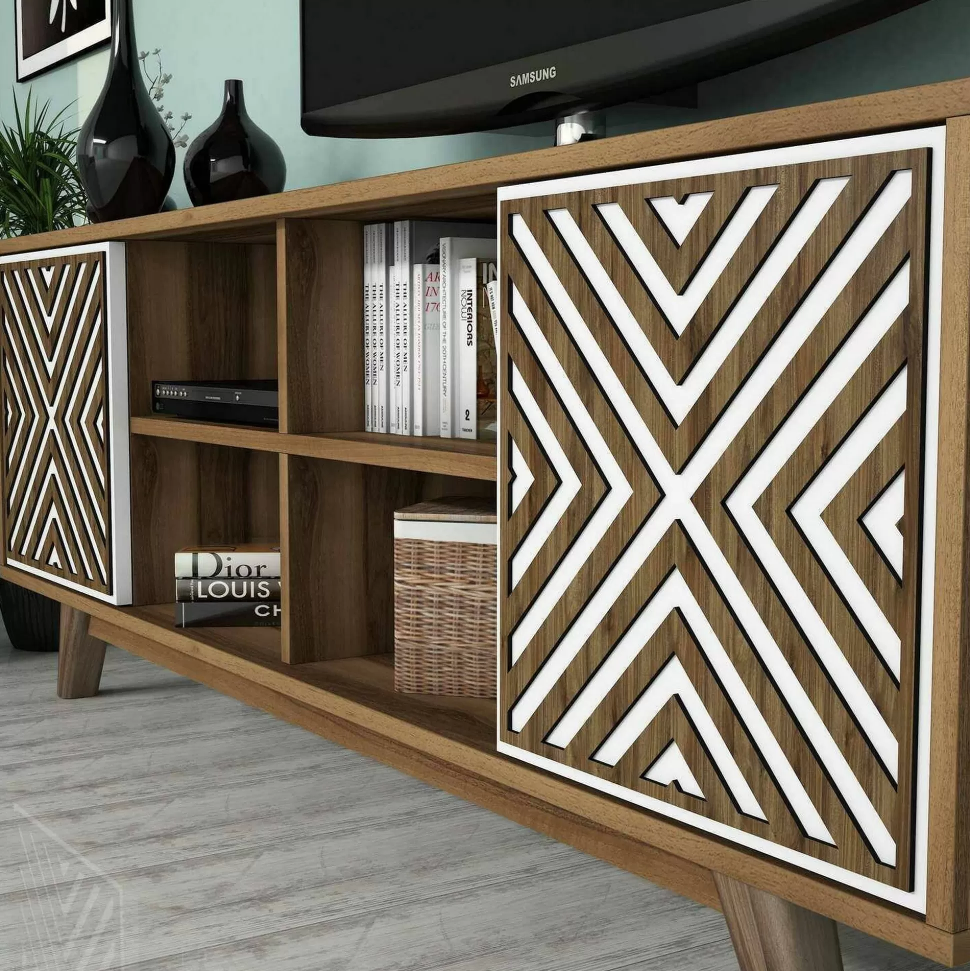 Dmora Mobili Porta Tv<Mobile porta TV Drusilla, 160x35h56 cm, Noce e Bianco