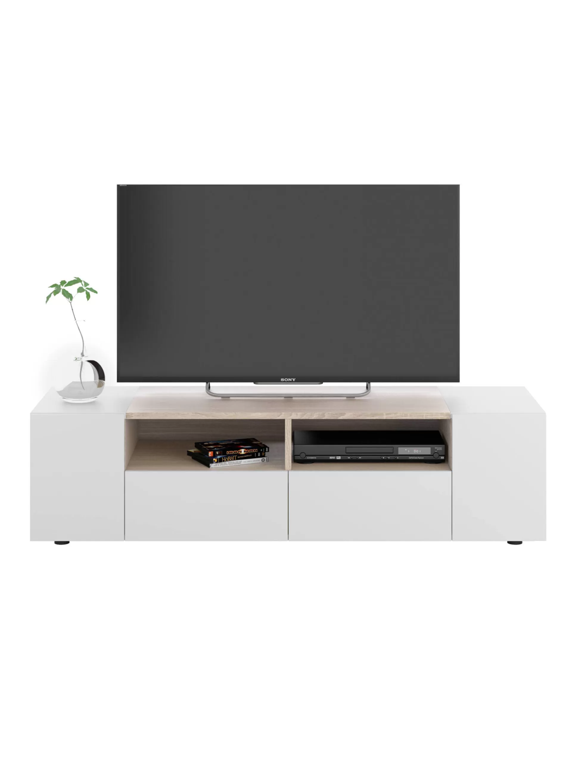 Dmora Mobili Porta Tv<Mobile porta TV Ebe, 138x42h36 cm, Bianco e Rovere
