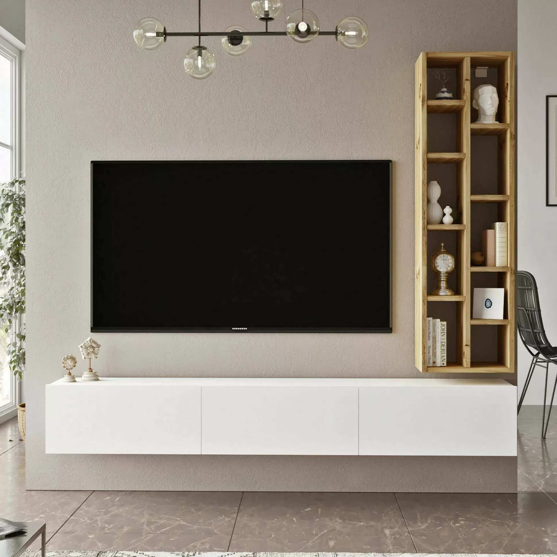 Dmora Mobili Porta Tv<Mobile porta TV Giusi, 175x27h25 cm, Quercia e Bianco
