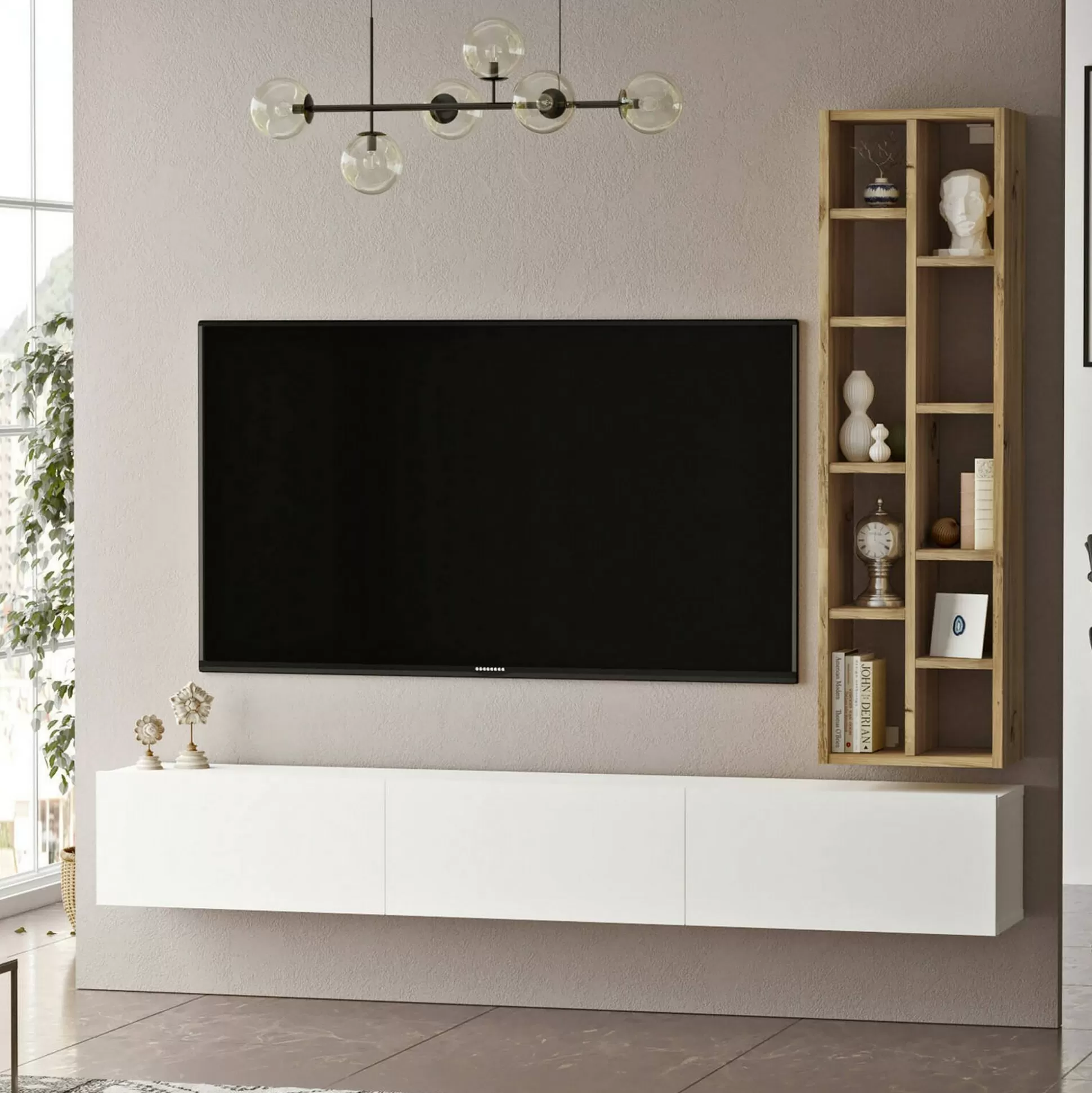 Dmora Mobili Porta Tv<Mobile porta TV Giusi, 175x27h25 cm, Quercia e Bianco