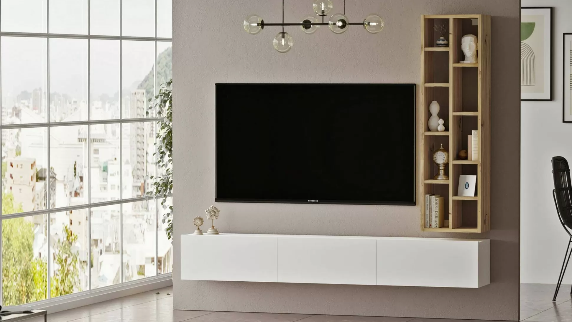 Dmora Mobili Porta Tv<Mobile porta TV Giusi, 175x27h25 cm, Quercia e Bianco