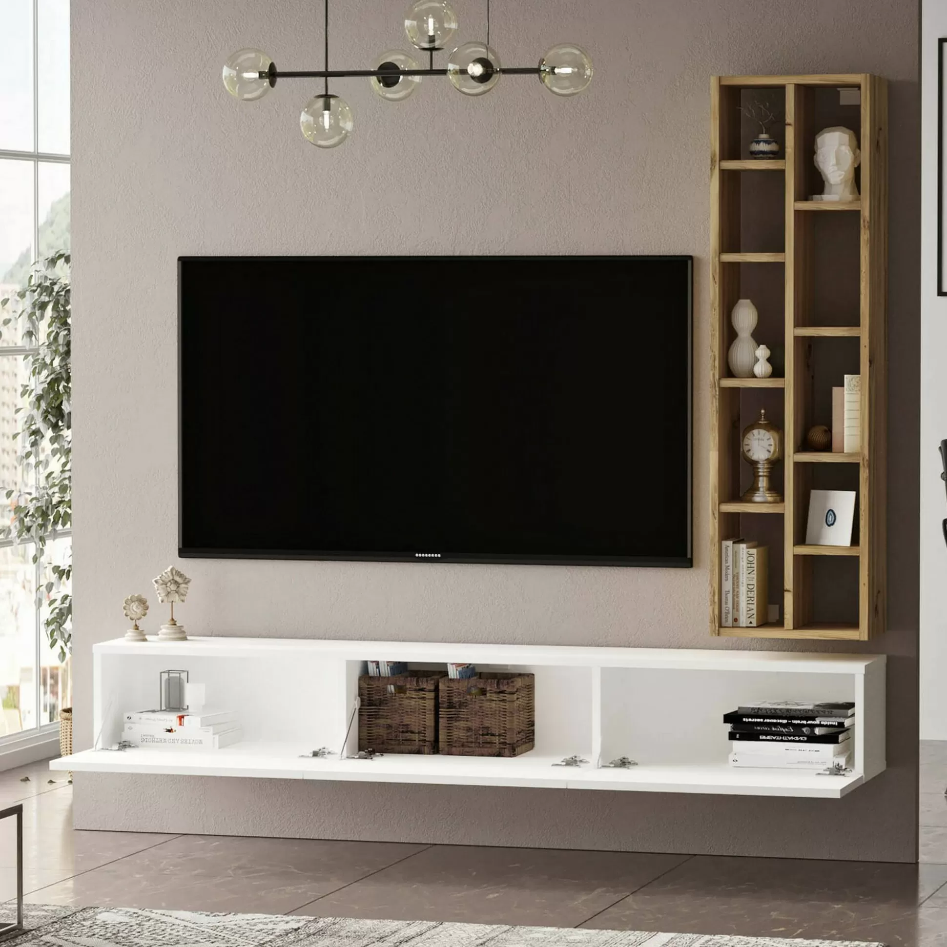 Dmora Mobili Porta Tv<Mobile porta TV Giusi, 175x27h25 cm, Quercia e Bianco