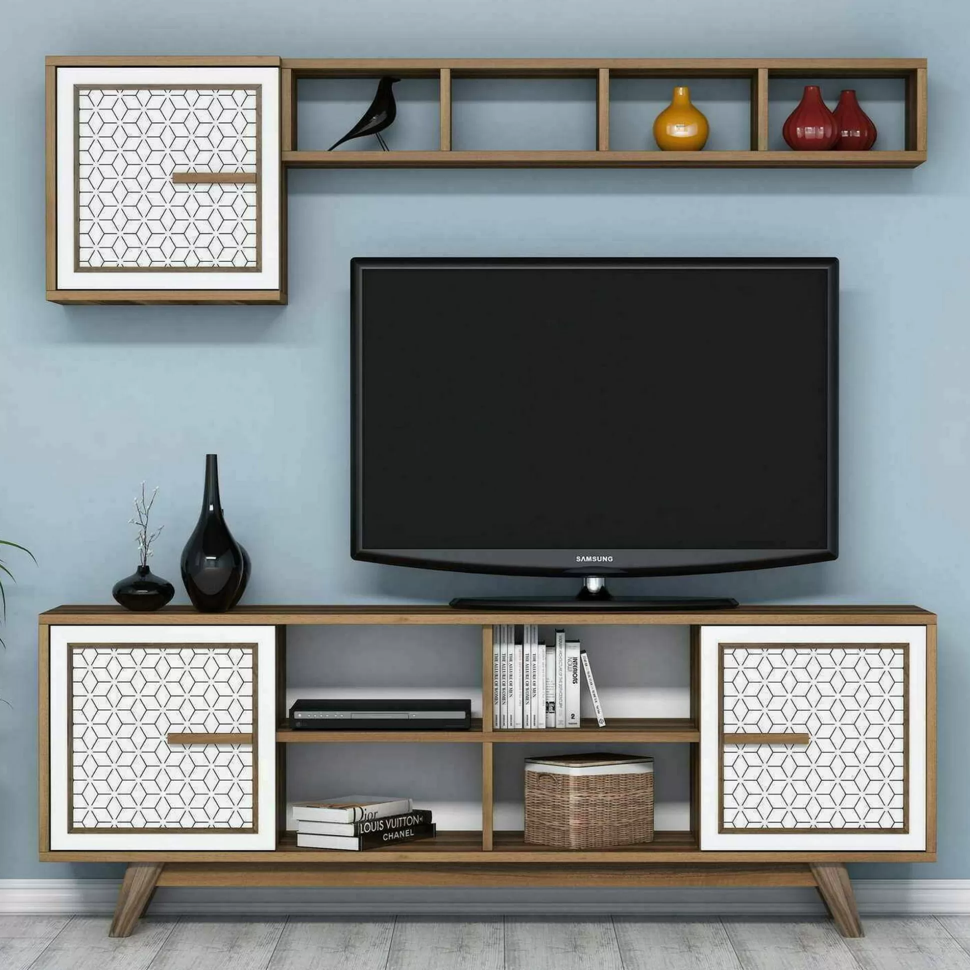 Dmora Mobili Porta Tv<Mobile porta TV Guendalina, 160x35h56 cm, Noce e Bianco