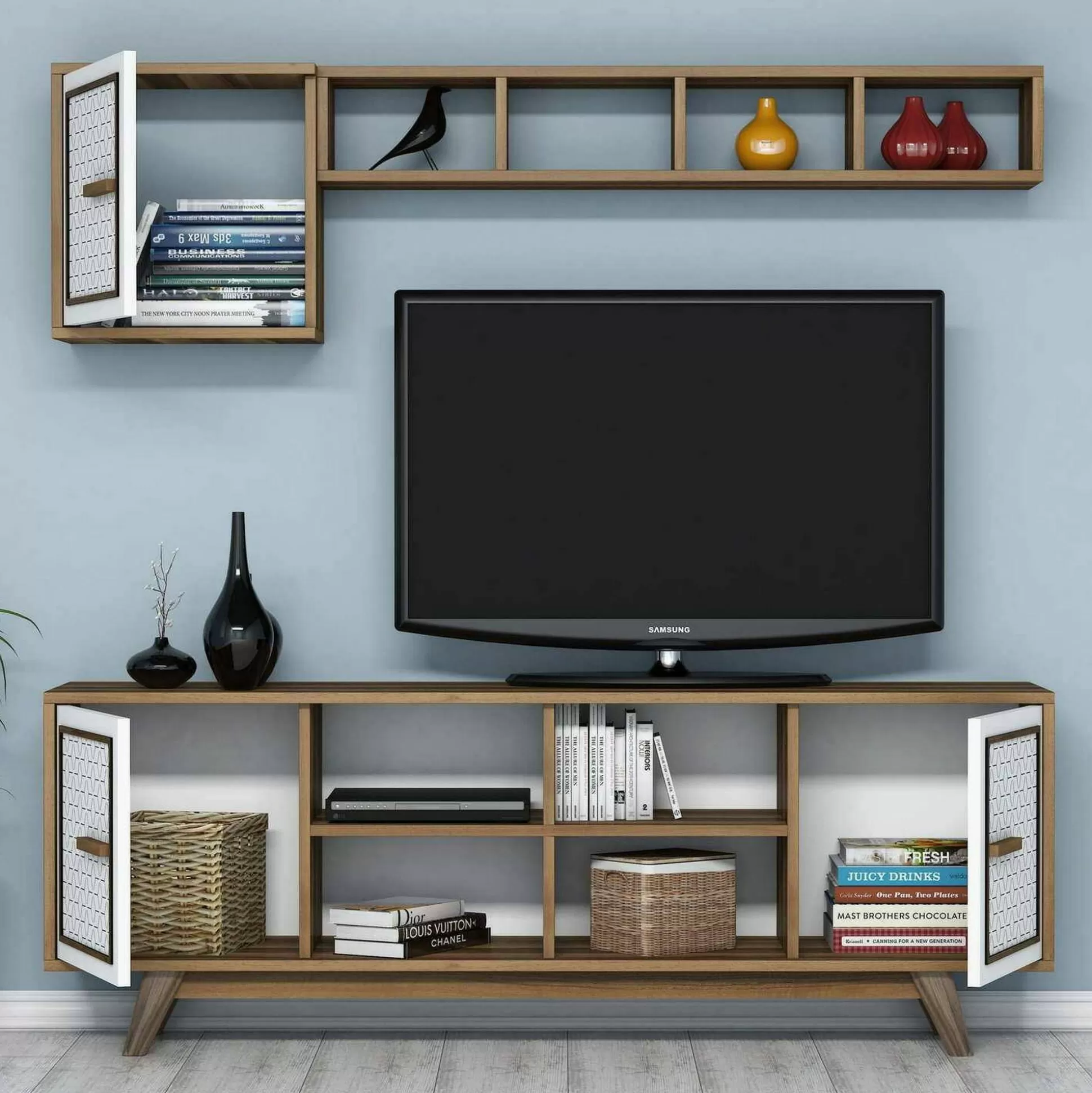 Dmora Mobili Porta Tv<Mobile porta TV Guendalina, 160x35h56 cm, Noce e Bianco