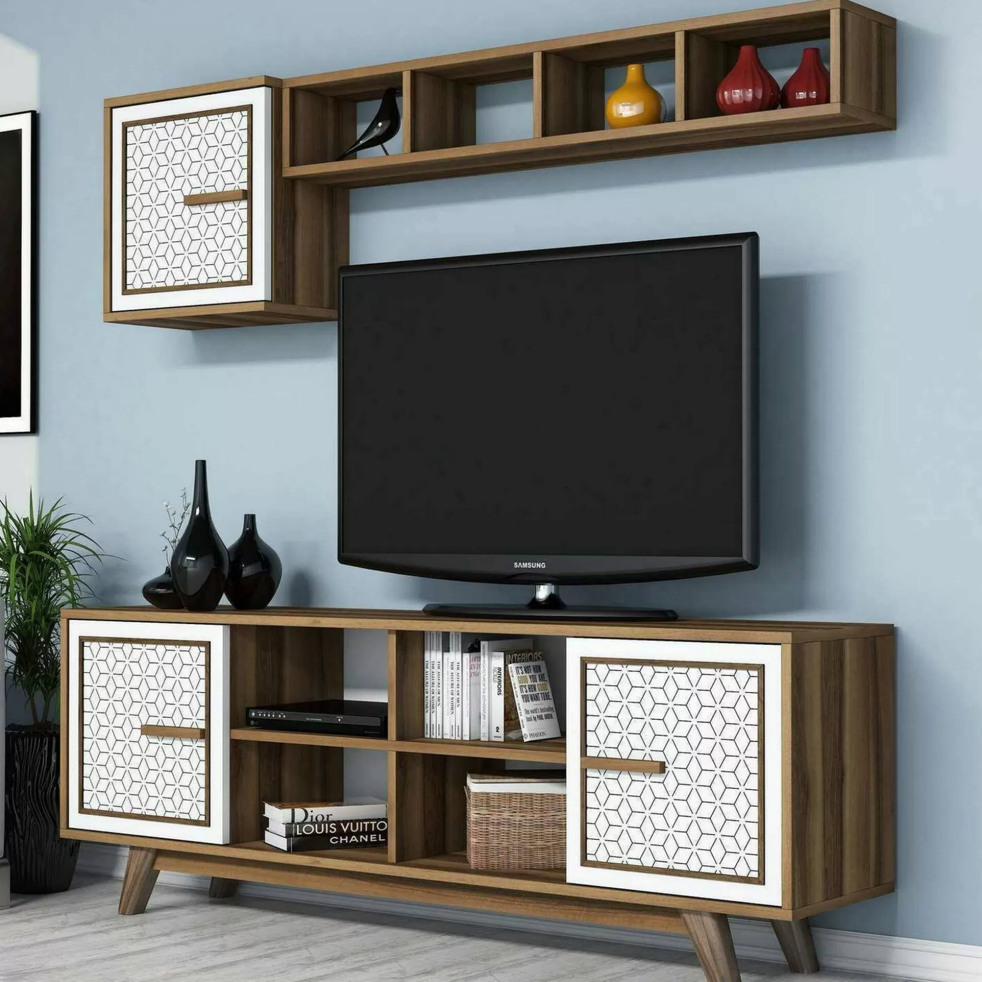 Dmora Mobili Porta Tv<Mobile porta TV Guendalina, 160x35h56 cm, Noce e Bianco