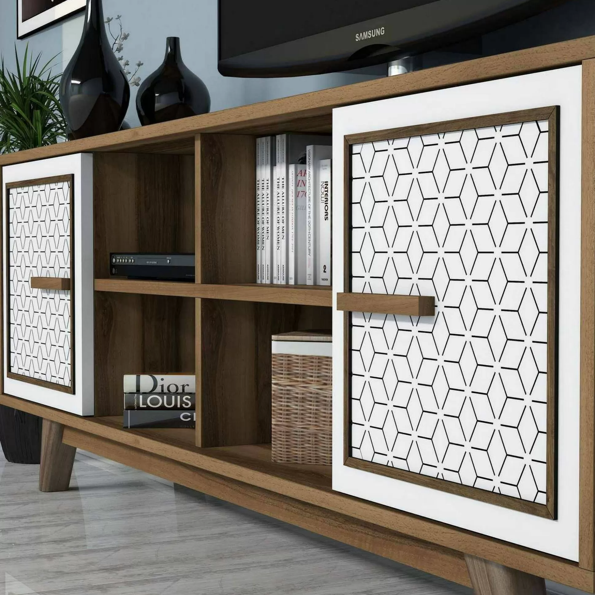 Dmora Mobili Porta Tv<Mobile porta TV Guendalina, 160x35h56 cm, Noce e Bianco