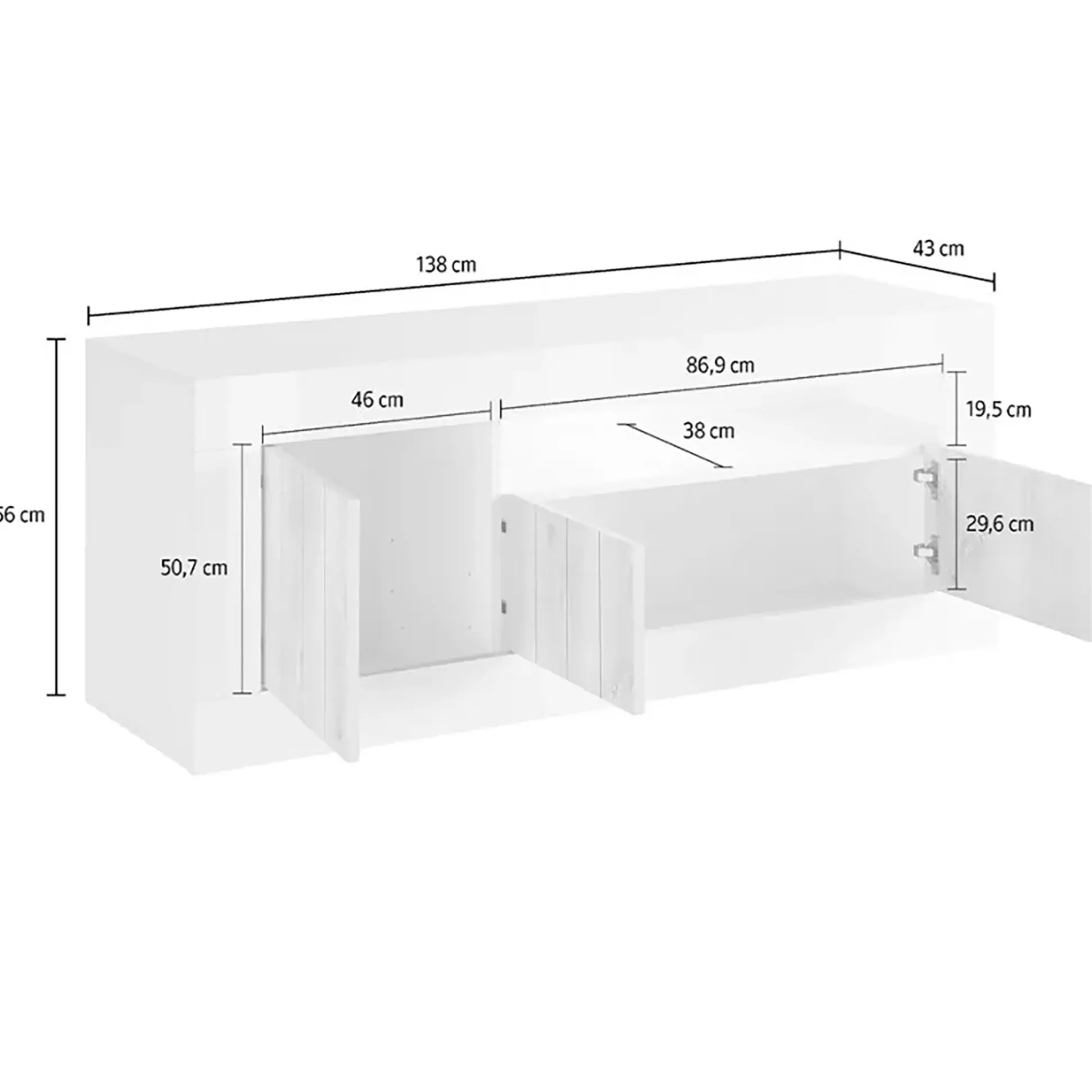Dmora Mobili Porta Tv<Mobile porta TV Iole, 138x42 h56 cm, Bianco lucido e Cemento