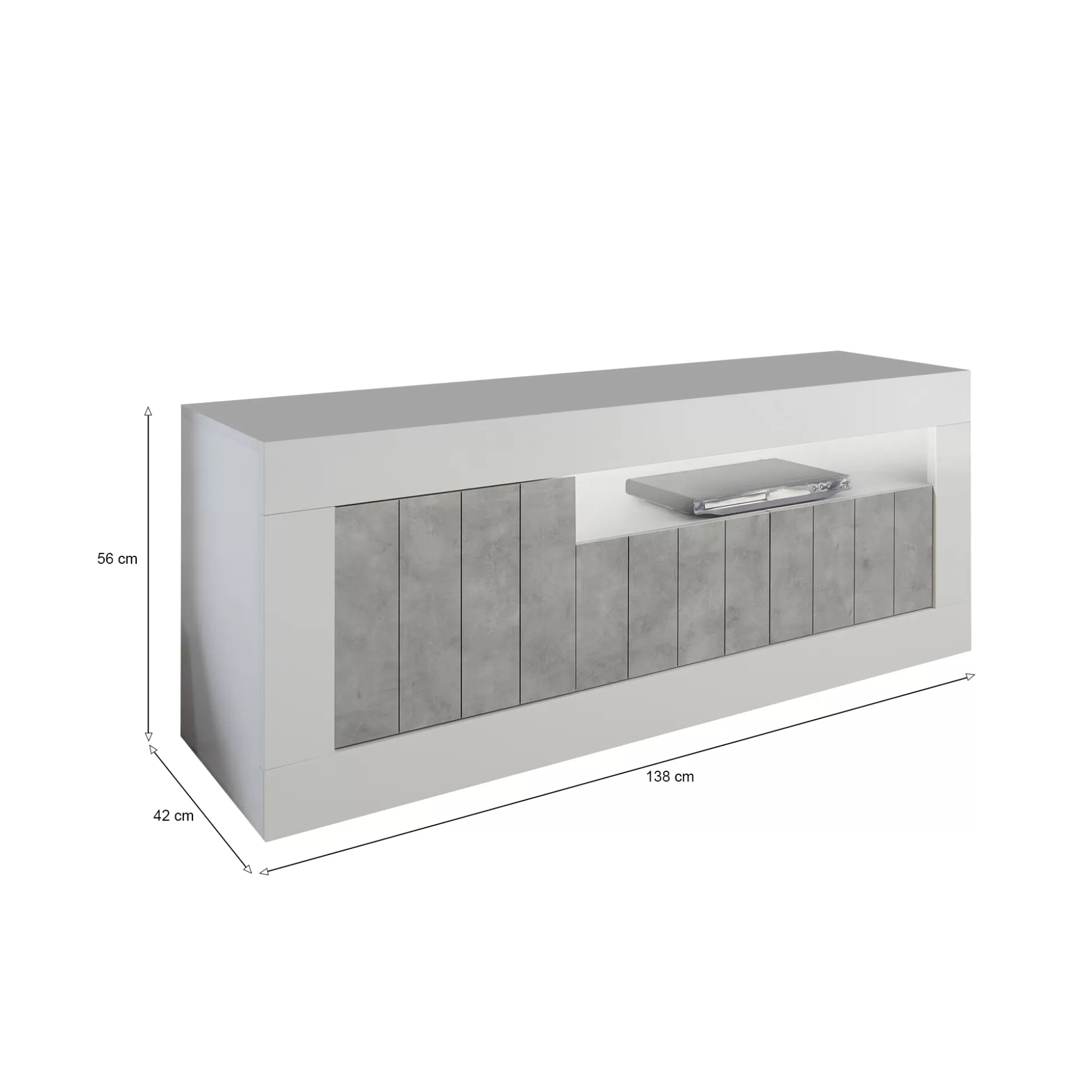 Dmora Mobili Porta Tv<Mobile porta TV Iole, 138x42 h56 cm, Bianco lucido e Cemento