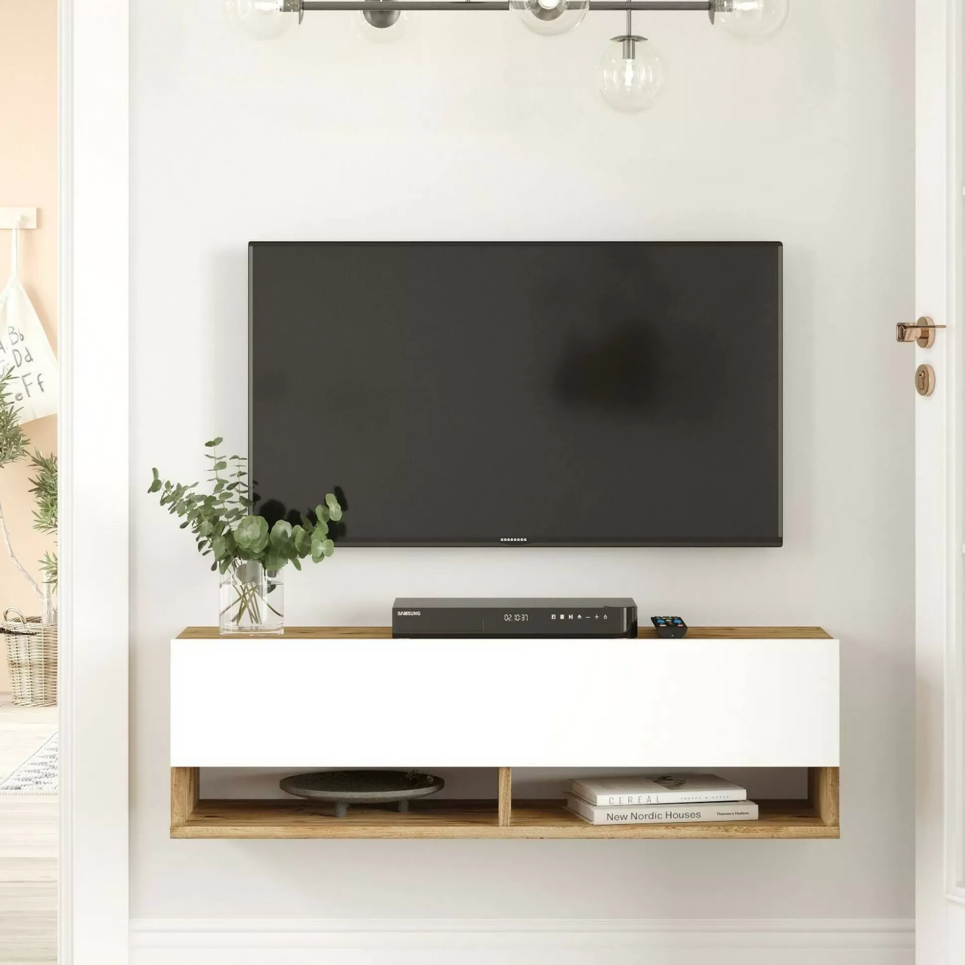 Dmora Mobili Porta Tv<Mobile porta TV Iva, 100x32h29 cm, Quercia e Bianco