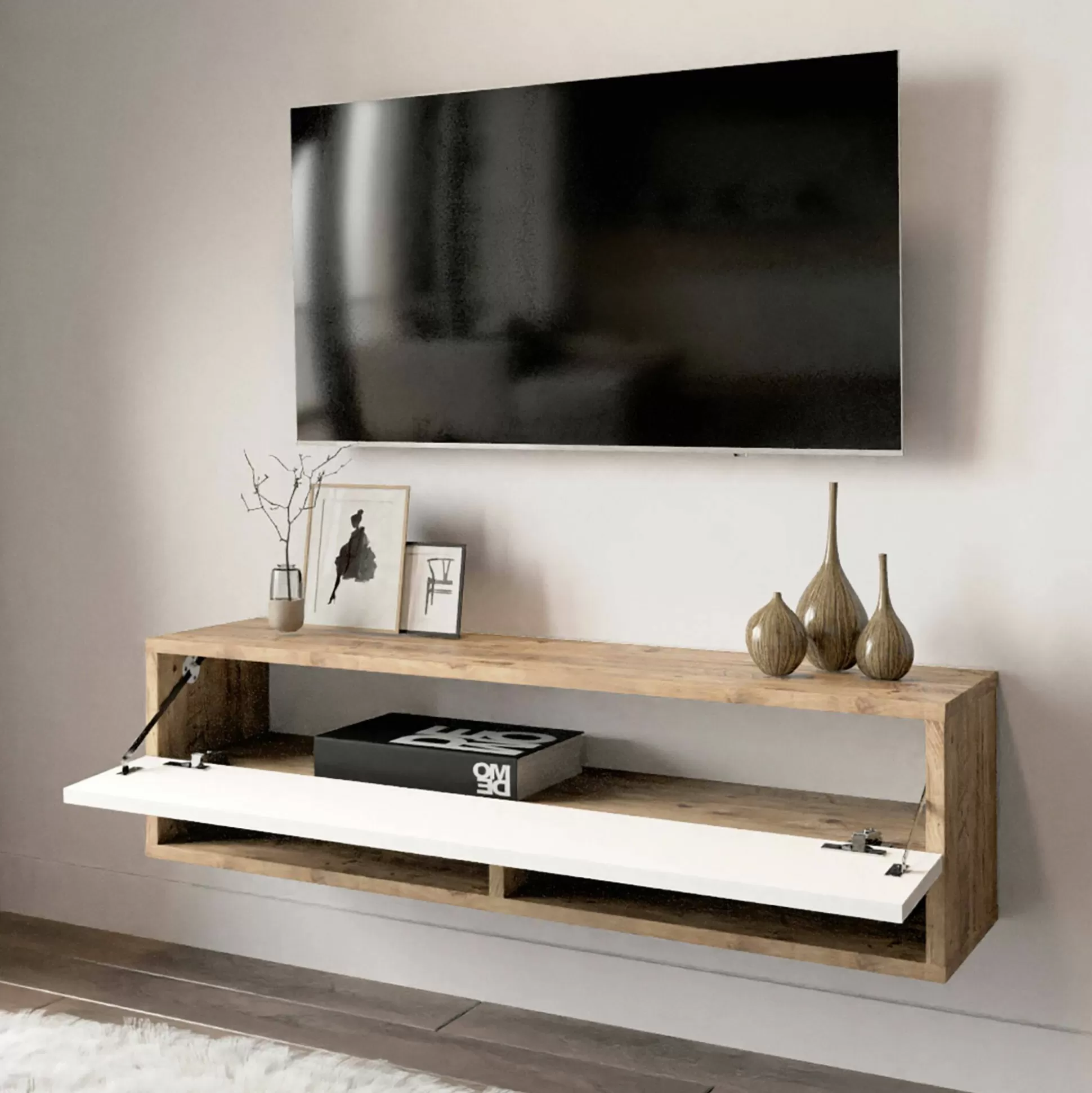 Dmora Mobili Porta Tv<Mobile porta TV Iva, 100x32h29 cm, Quercia e Bianco