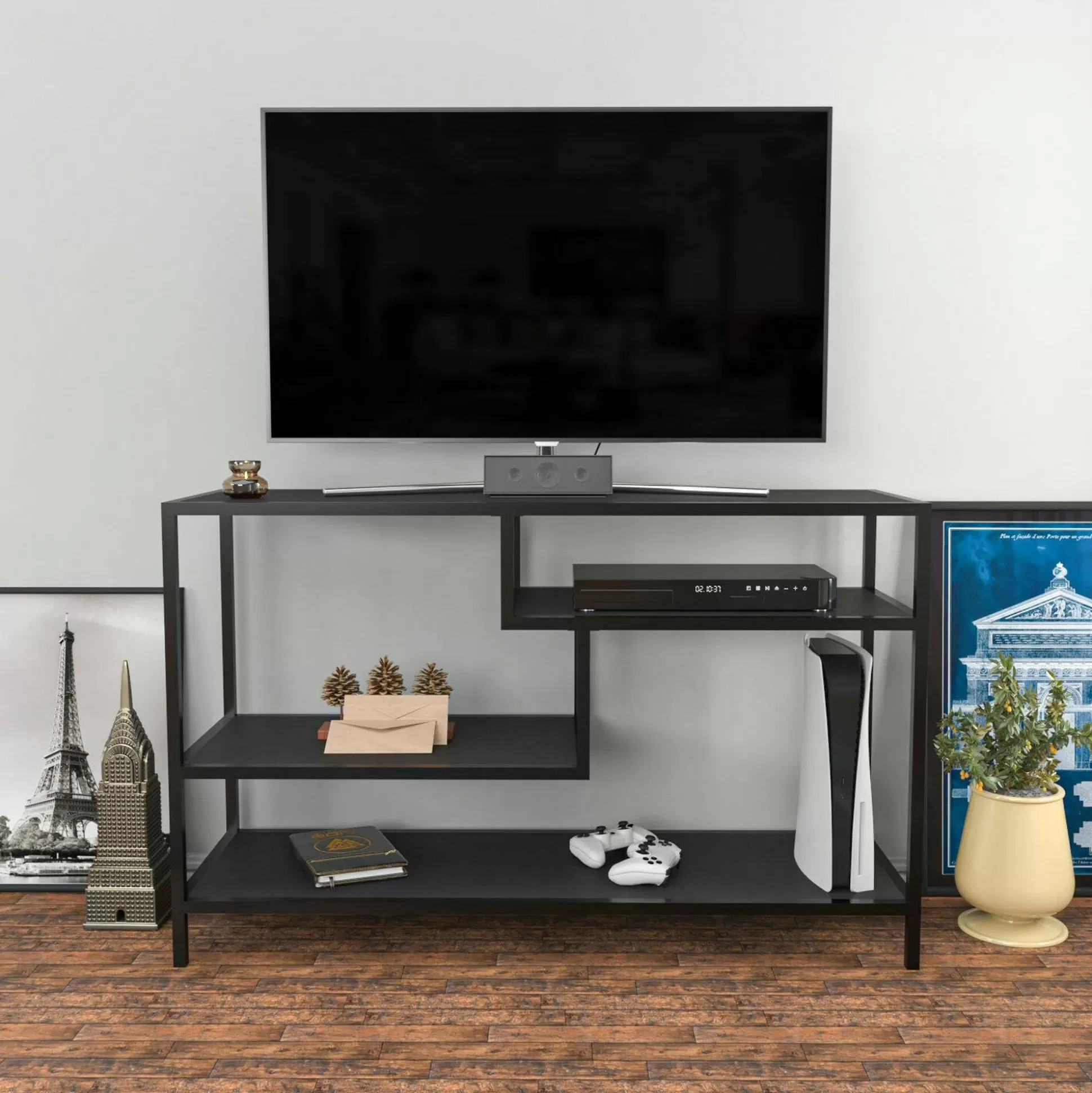 Dmora Mobili Porta Tv<Mobile porta TV Ivette, 120x39h75 cm, Antracite e Nero