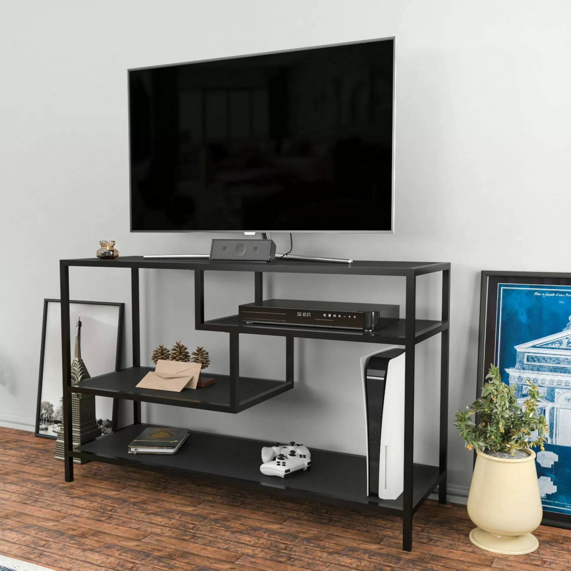 Dmora Mobili Porta Tv<Mobile porta TV Ivette, 120x39h75 cm, Antracite e Nero