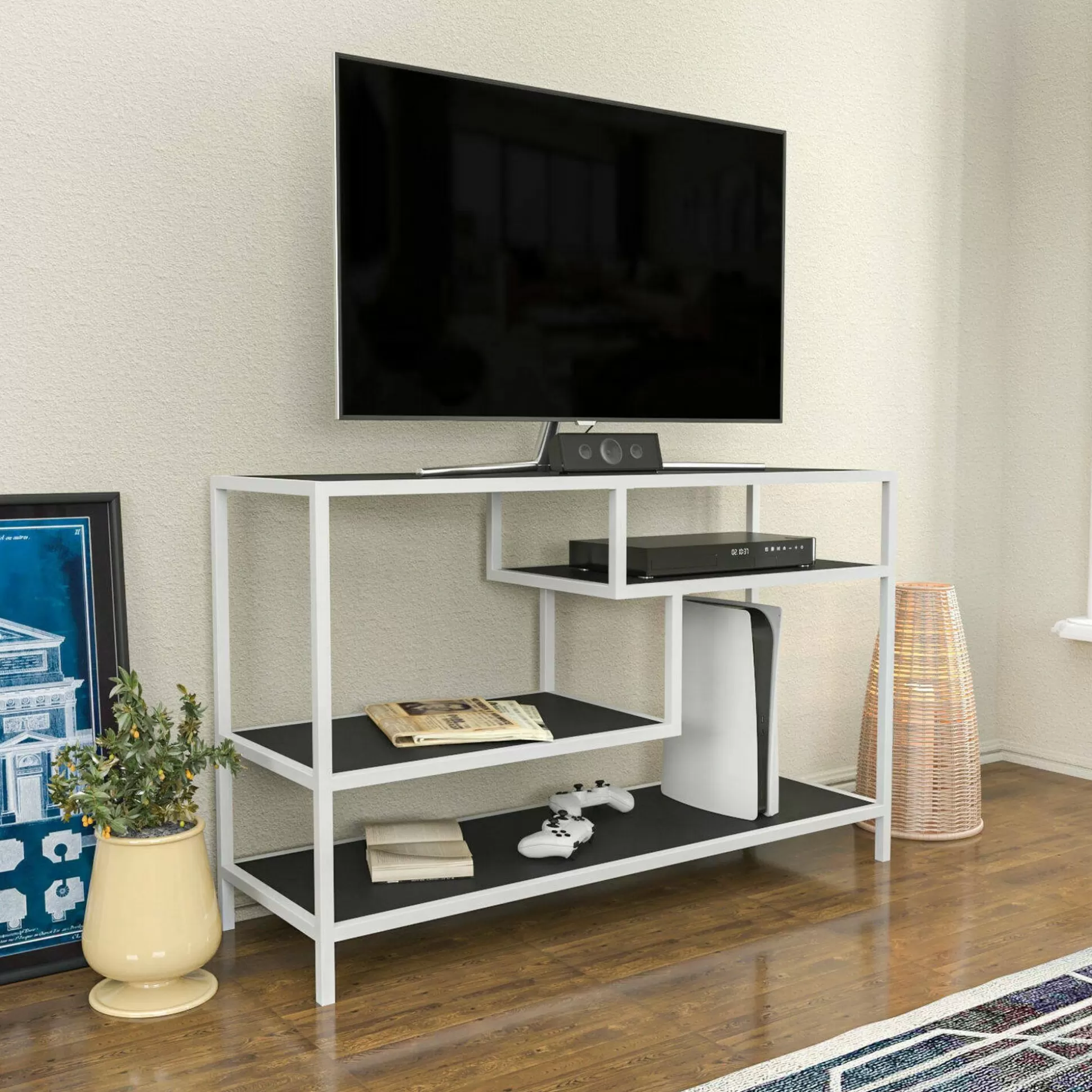 Dmora Mobili Porta Tv<Mobile porta TV Ivette, 120x39h75 cm, Bianco e Antracite