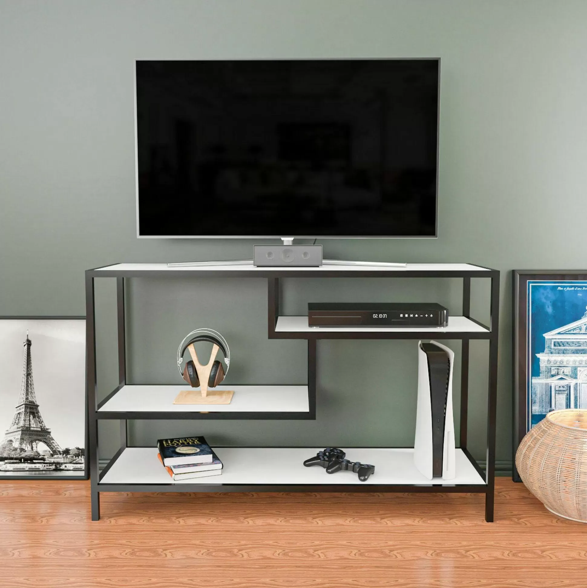 Dmora Mobili Porta Tv<Mobile porta TV Ivette, 120x39h75 cm, Bianco e Nero