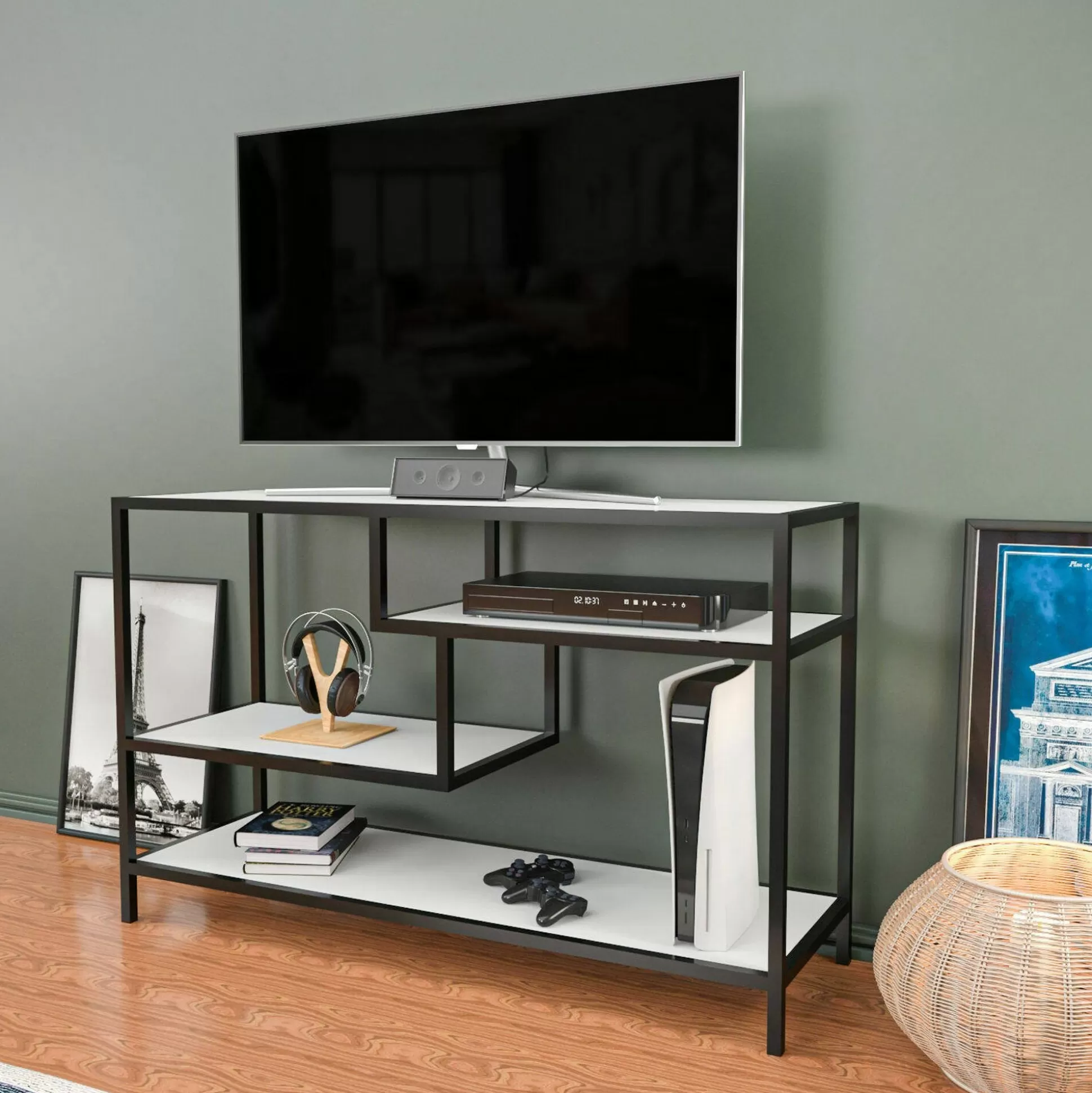 Dmora Mobili Porta Tv<Mobile porta TV Ivette, 120x39h75 cm, Bianco e Nero