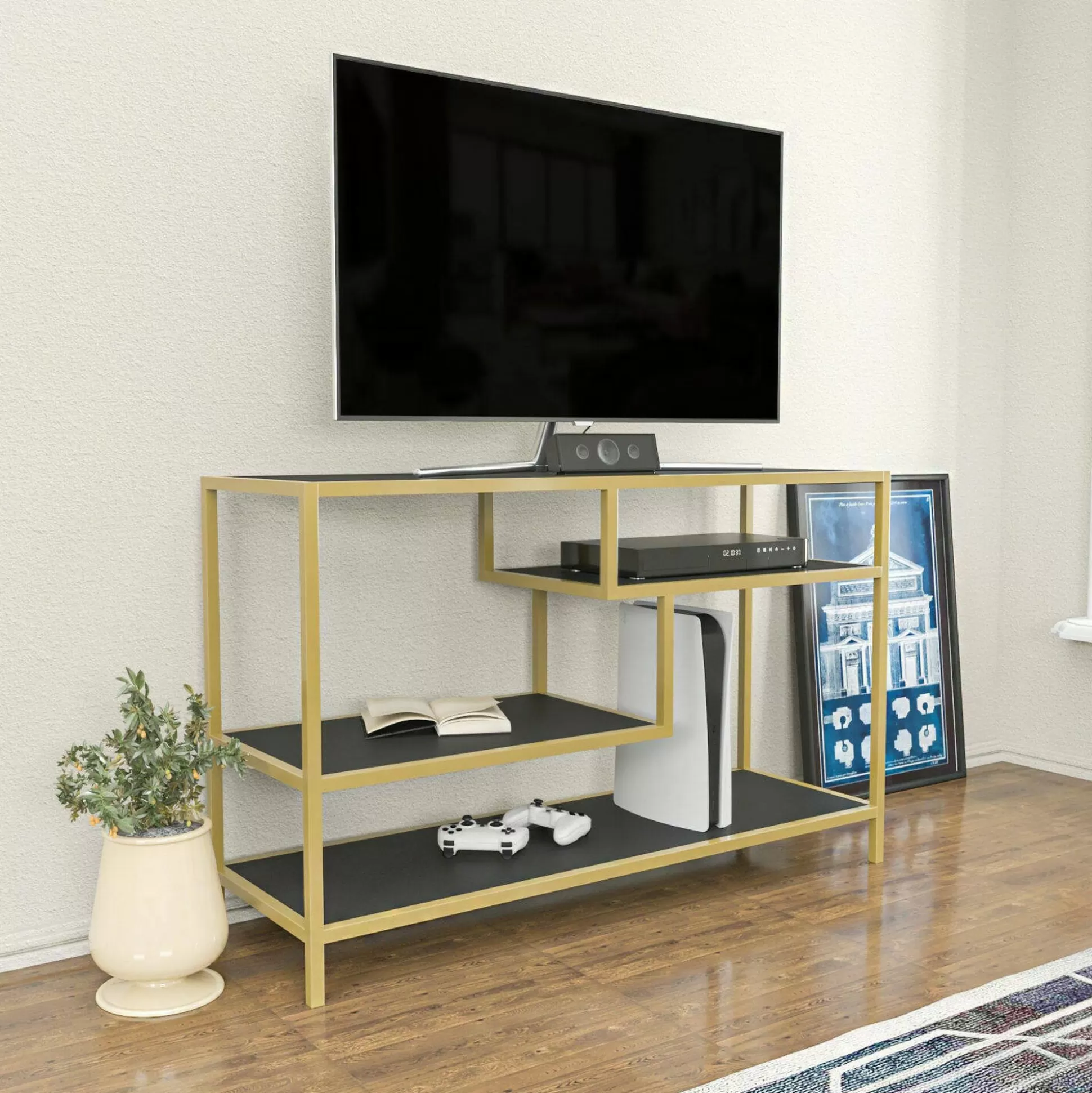 Dmora Mobili Porta Tv<Mobile porta TV Ivette, 120x39h75 cm, Oro e Antracite
