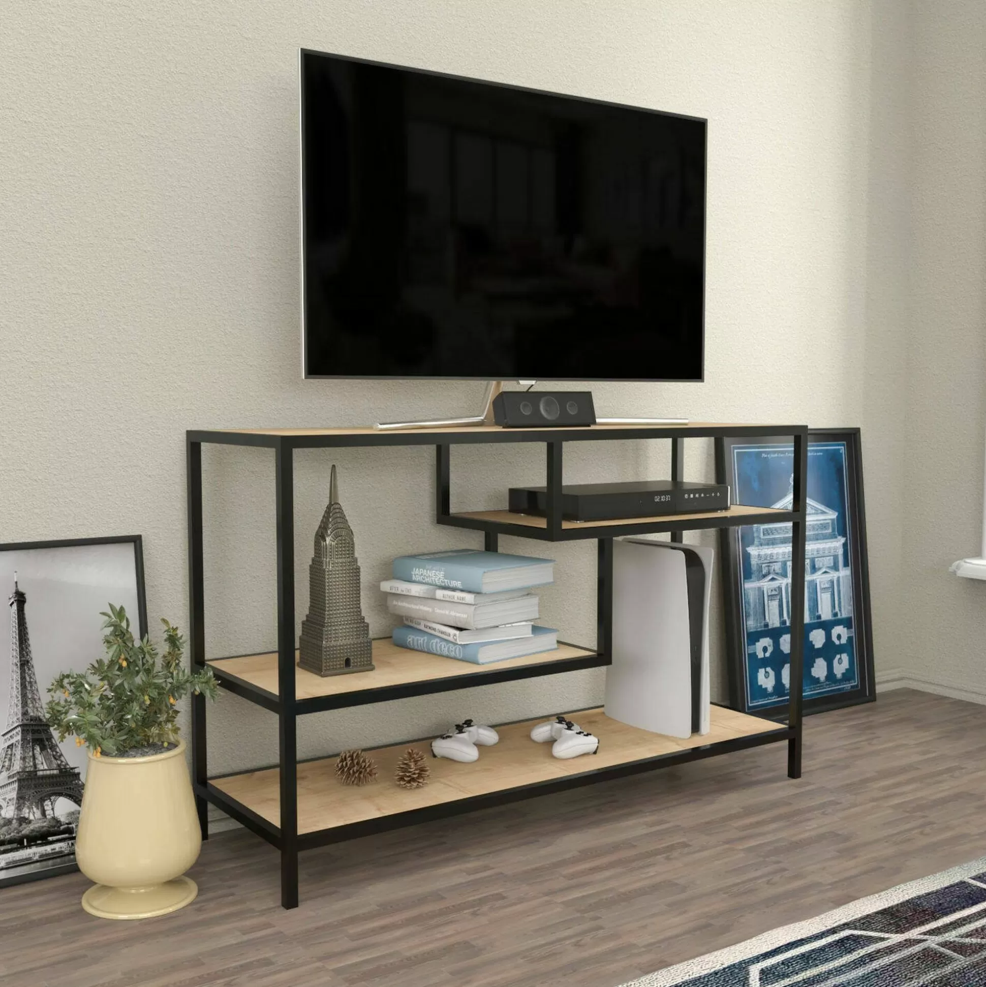 Dmora Mobili Porta Tv<Mobile porta TV Ivette, 120x39h75 cm, Quercia e Nero