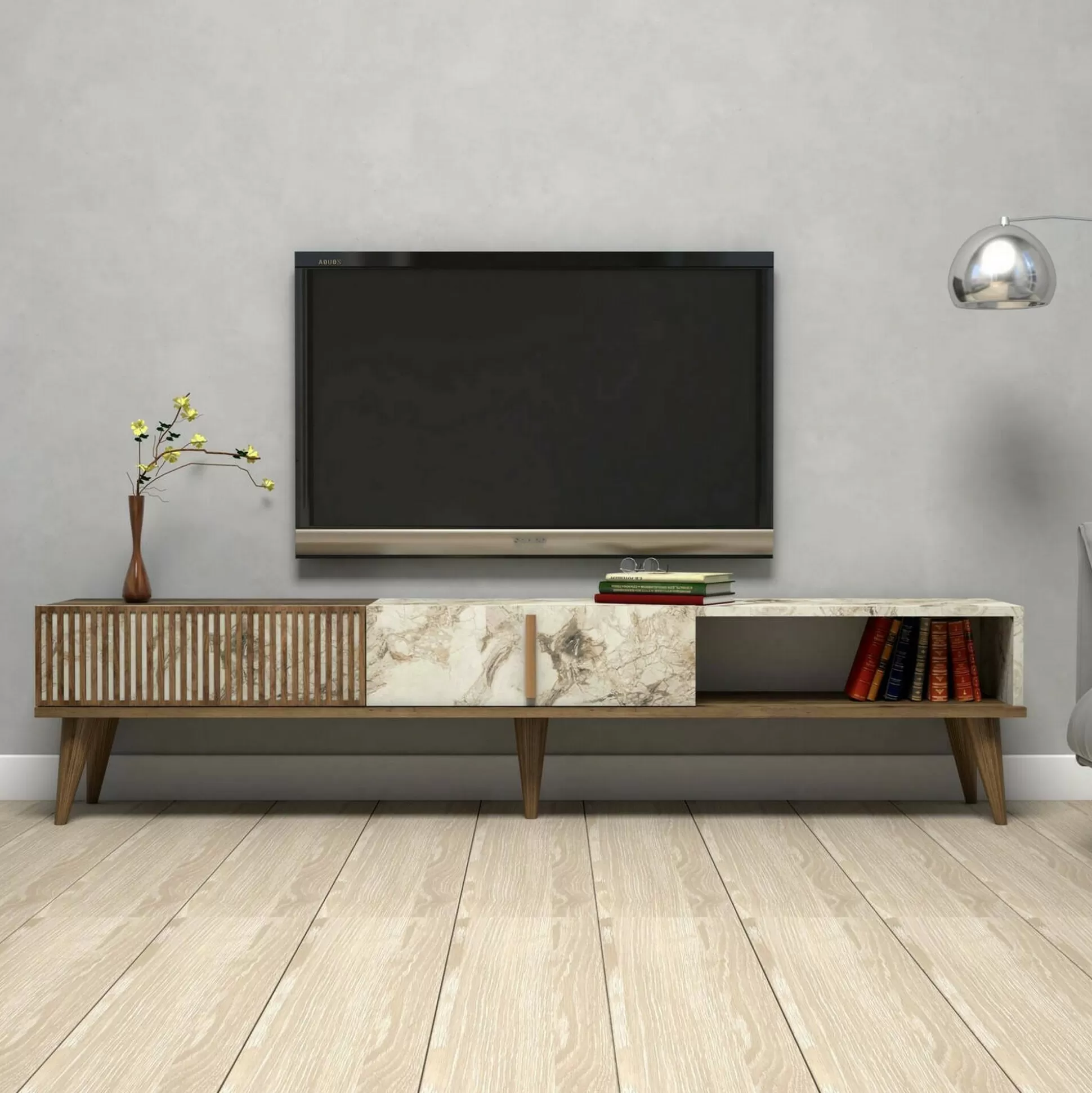 Dmora Mobili Porta Tv<Mobile porta TV Jakuchu, 180x35h40 cm, Noce e Bianco