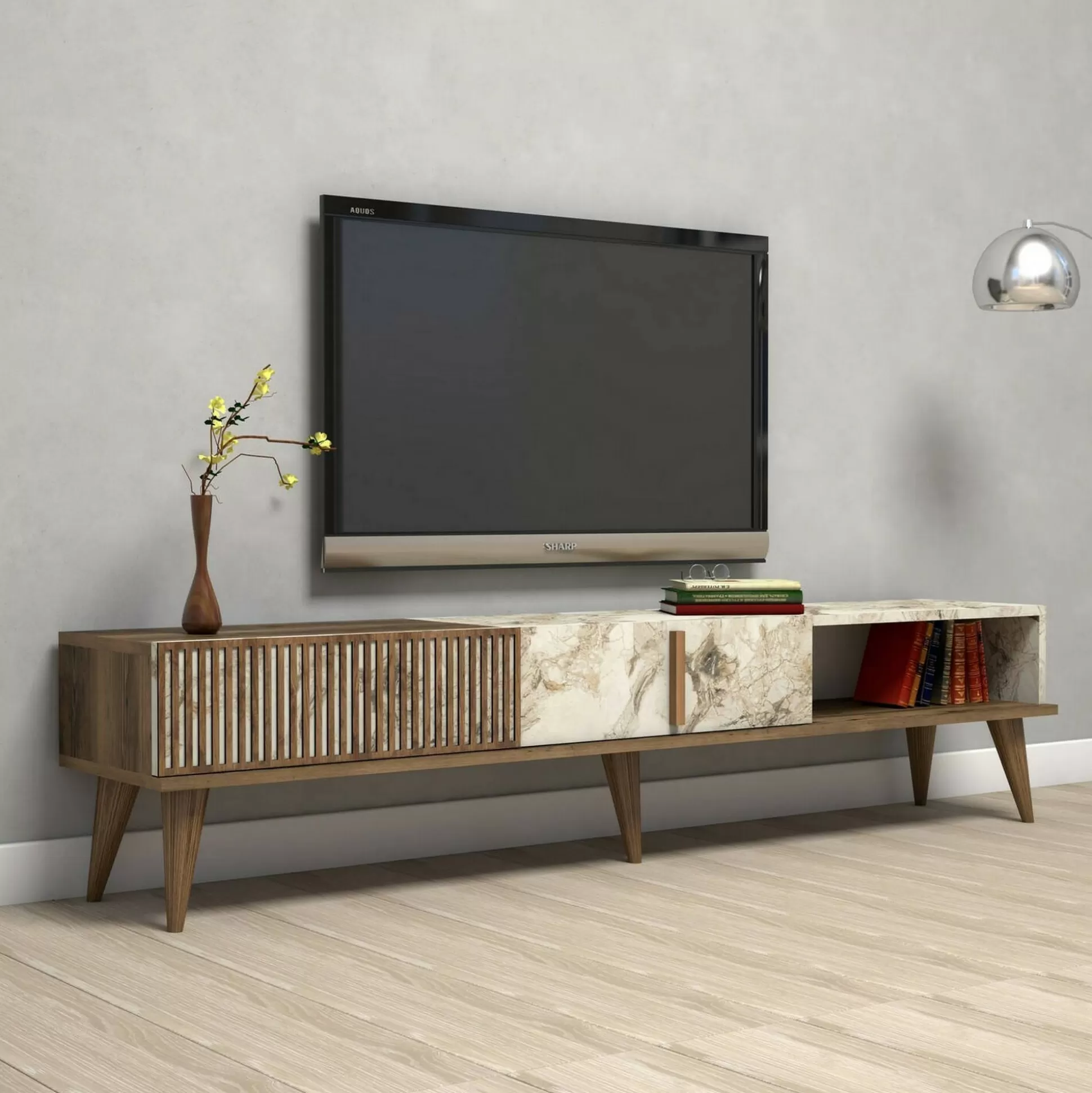 Dmora Mobili Porta Tv<Mobile porta TV Jakuchu, 180x35h40 cm, Noce e Bianco