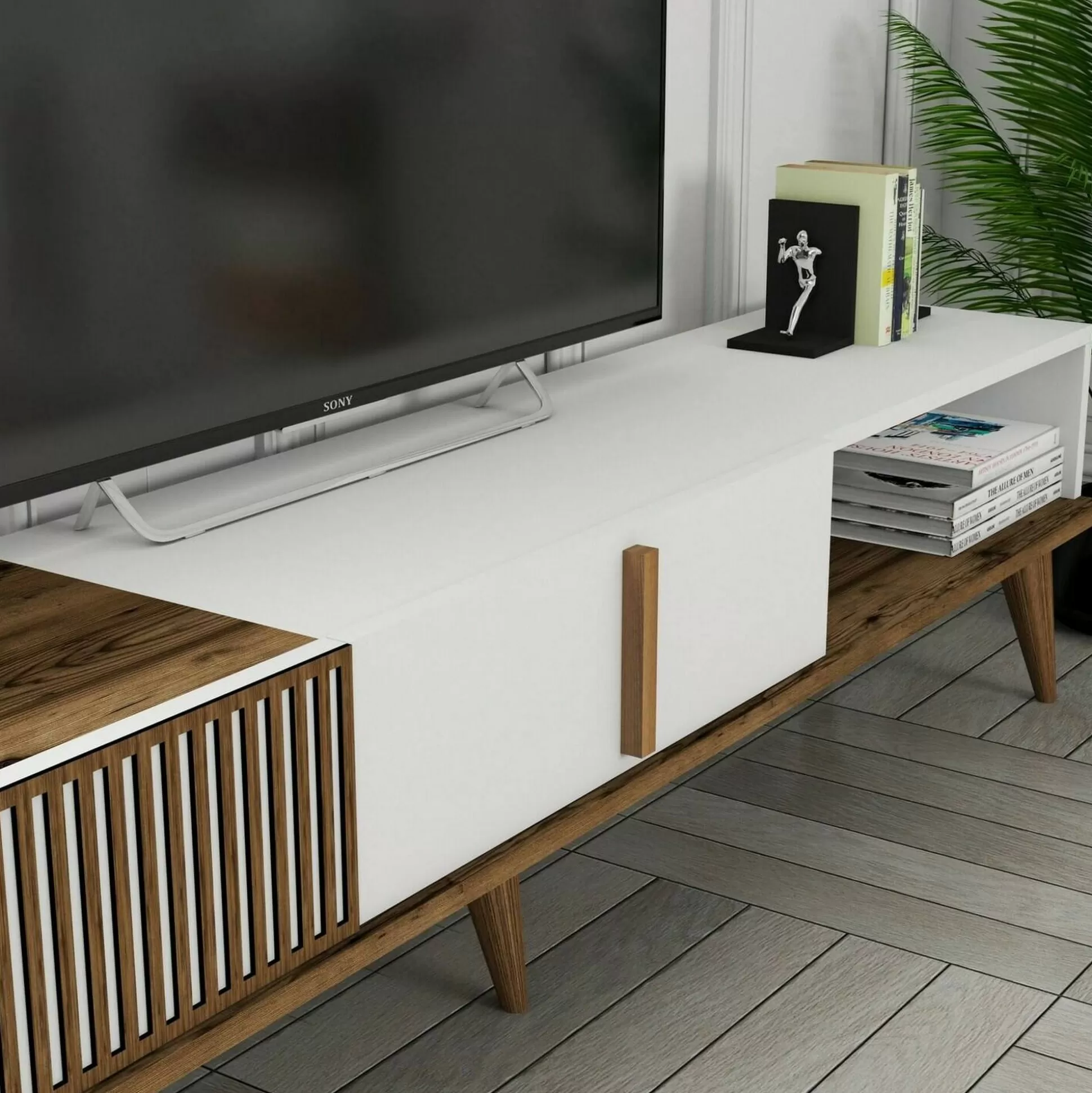 Dmora Mobili Porta Tv<Mobile porta TV Jakuchu, 180x35h40 cm, Noce e Bianco