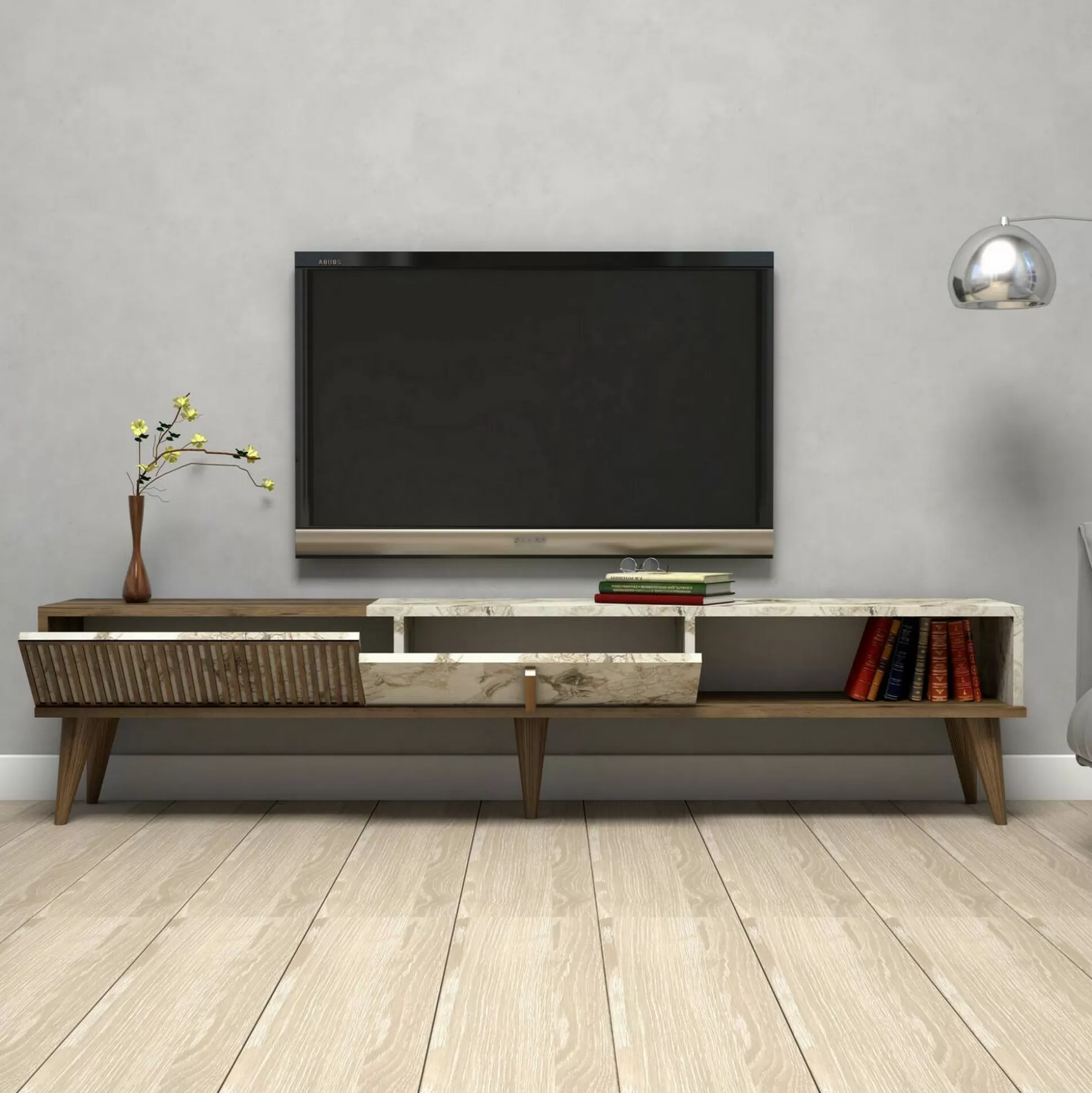 Dmora Mobili Porta Tv<Mobile porta TV Jakuchu, 180x35h40 cm, Noce e Bianco