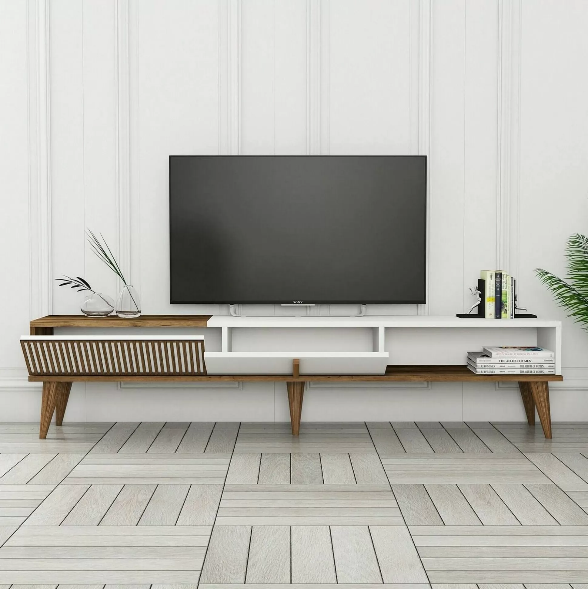 Dmora Mobili Porta Tv<Mobile porta TV Jakuchu, 180x35h40 cm, Noce e Bianco