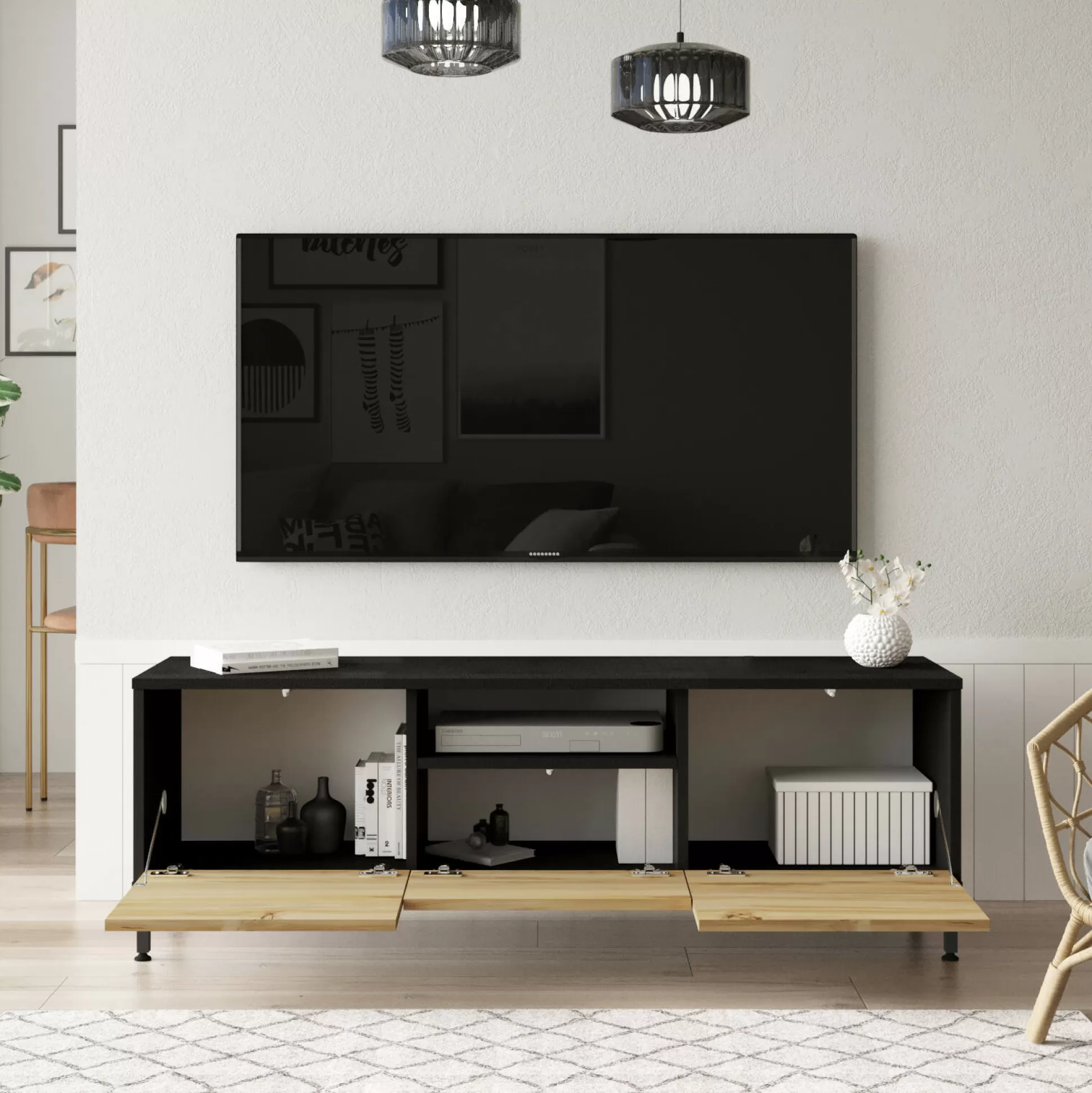 Dmora Mobili Porta Tv<Mobile porta TV Khagan, 140x36 h46 cm, Quercia e Nero