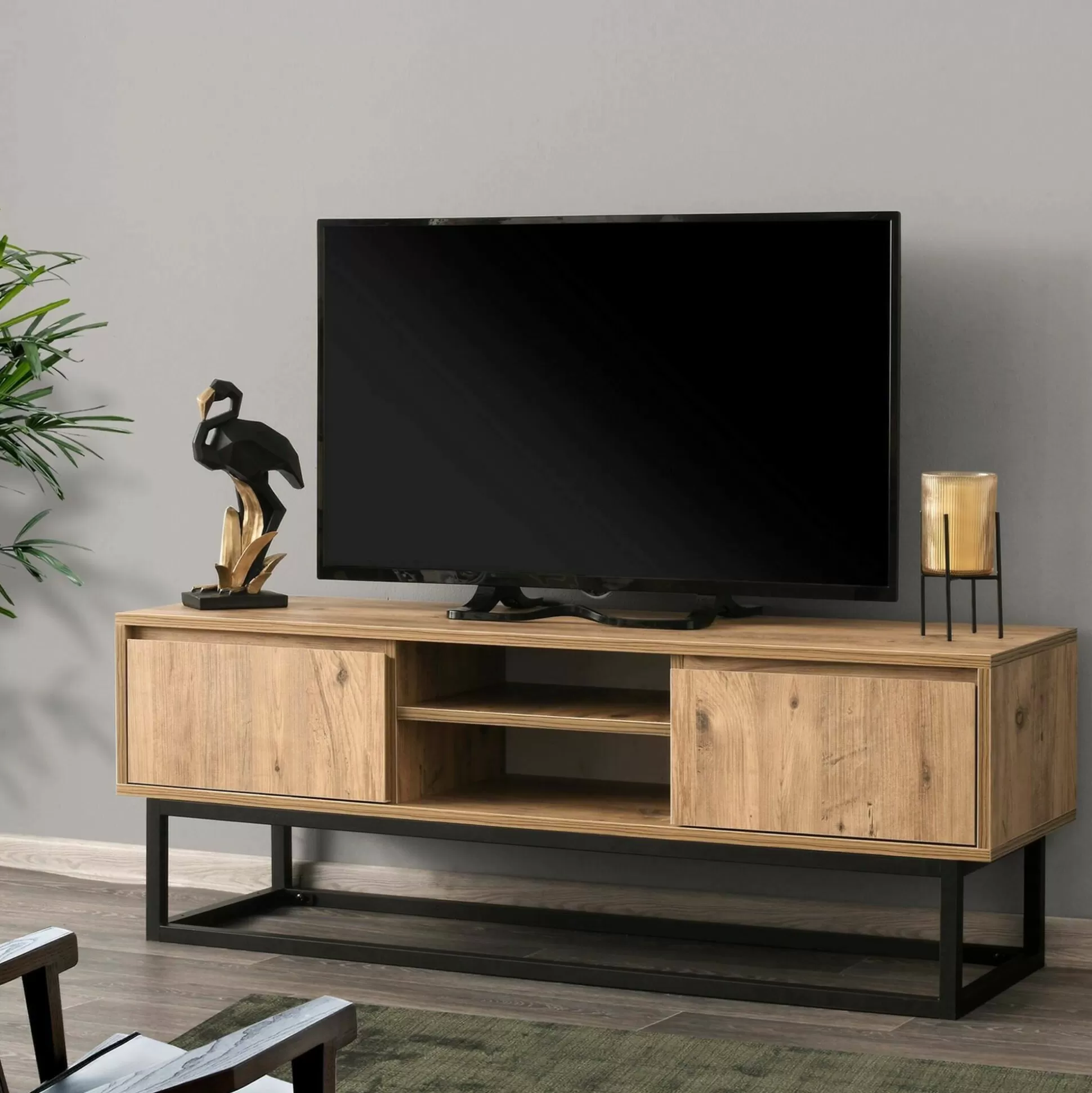 Dmora Mobili Porta Tv<Mobile porta TV Kira, Nero e Quercia, 140x40h50 cm