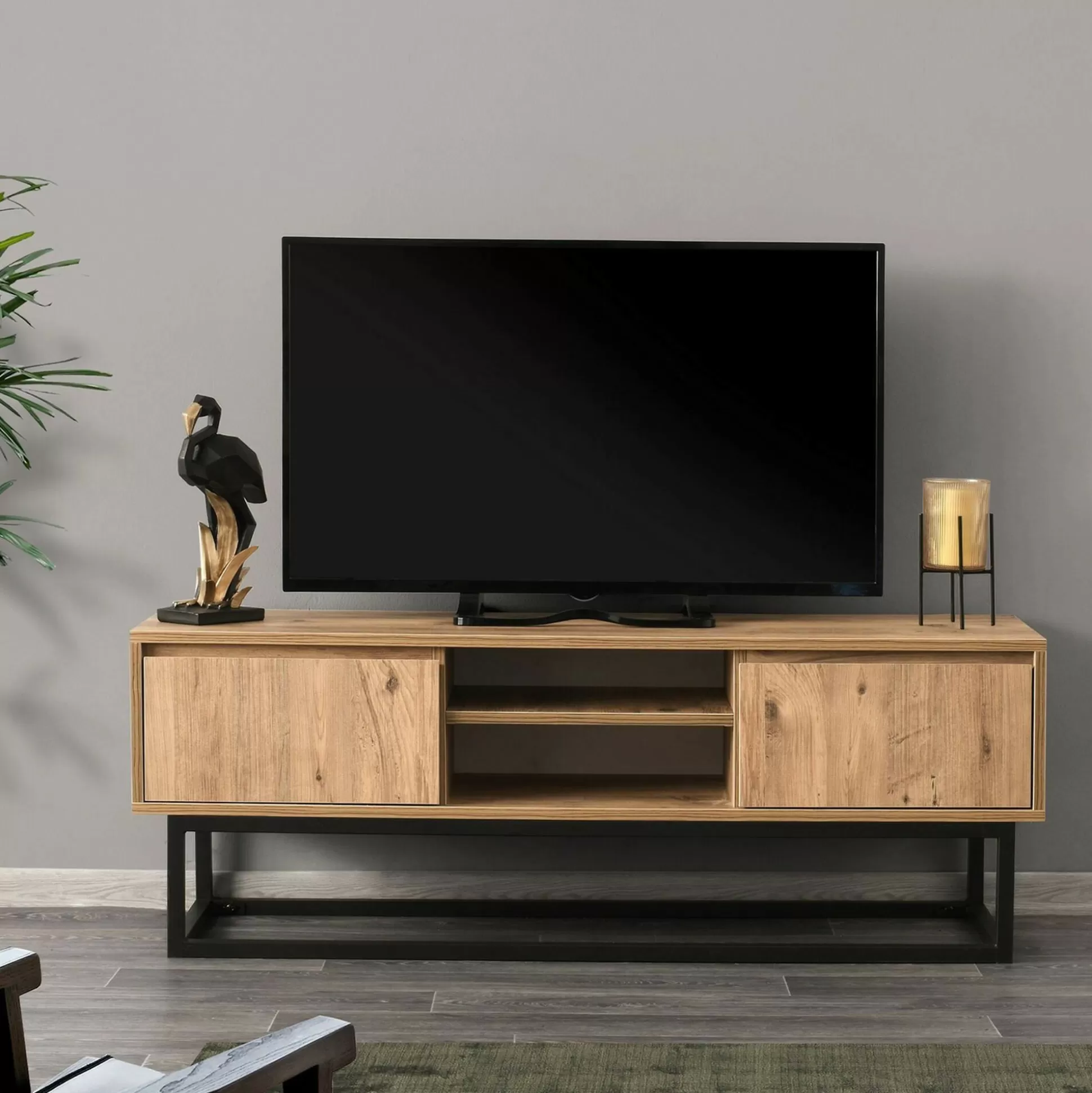 Dmora Mobili Porta Tv<Mobile porta TV Kira, Nero e Quercia, 140x40h50 cm