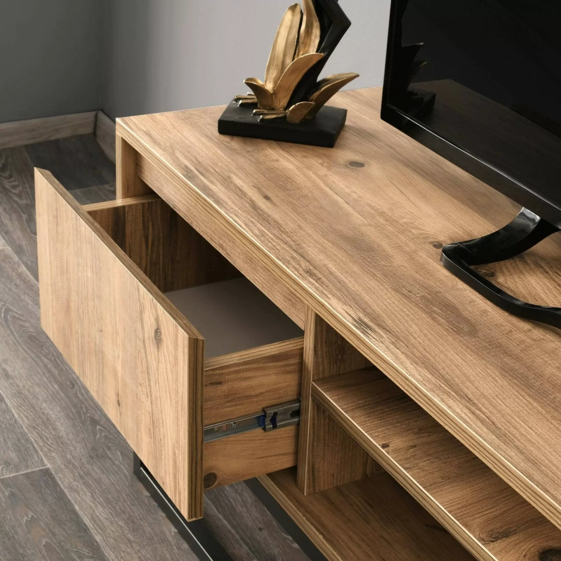Dmora Mobili Porta Tv<Mobile porta TV Kira, Nero e Quercia, 140x40h50 cm