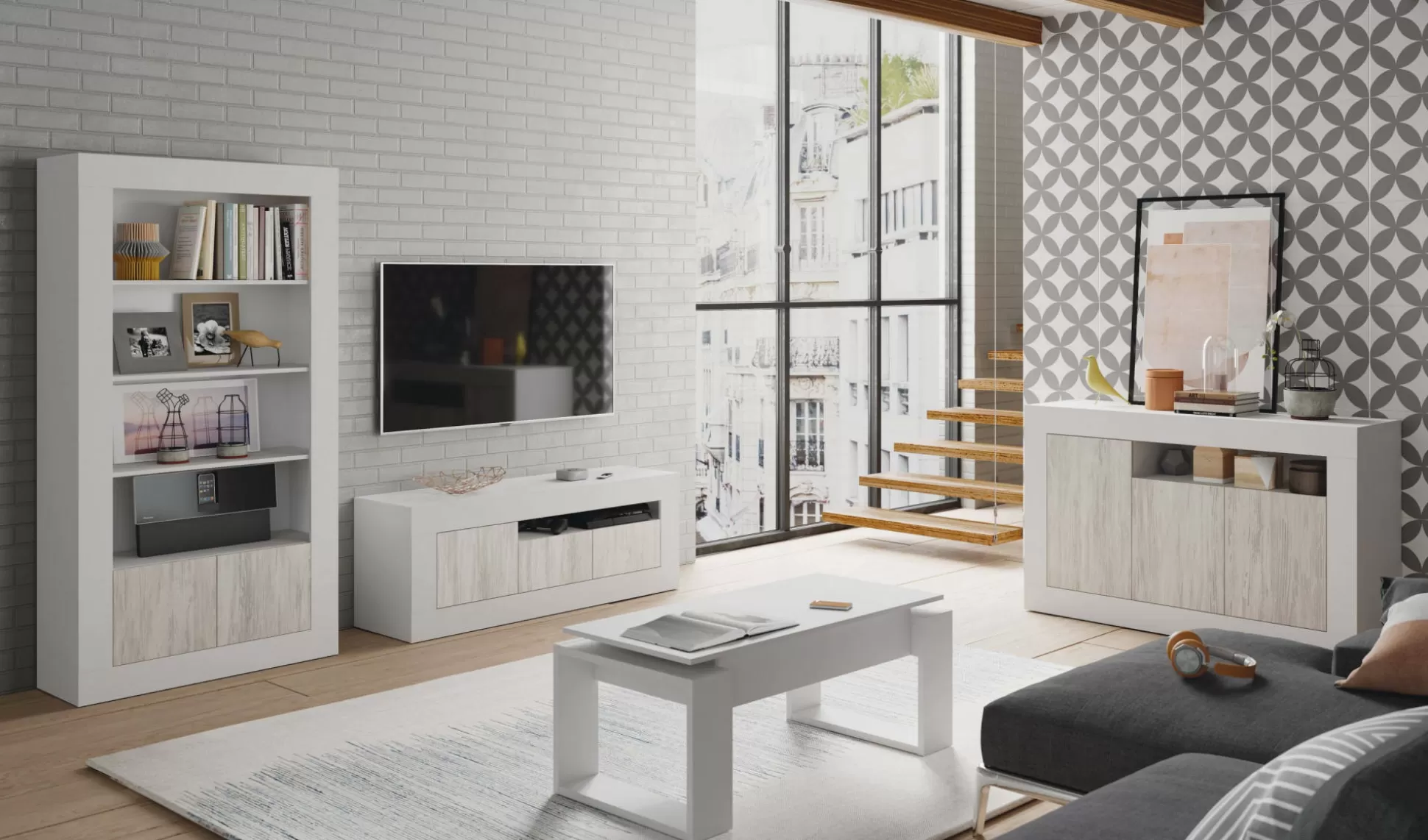 Dmora Mobili Porta Tv<Mobile porta TV Kunzite, 139x42h53 cm, Rovere e Bianco
