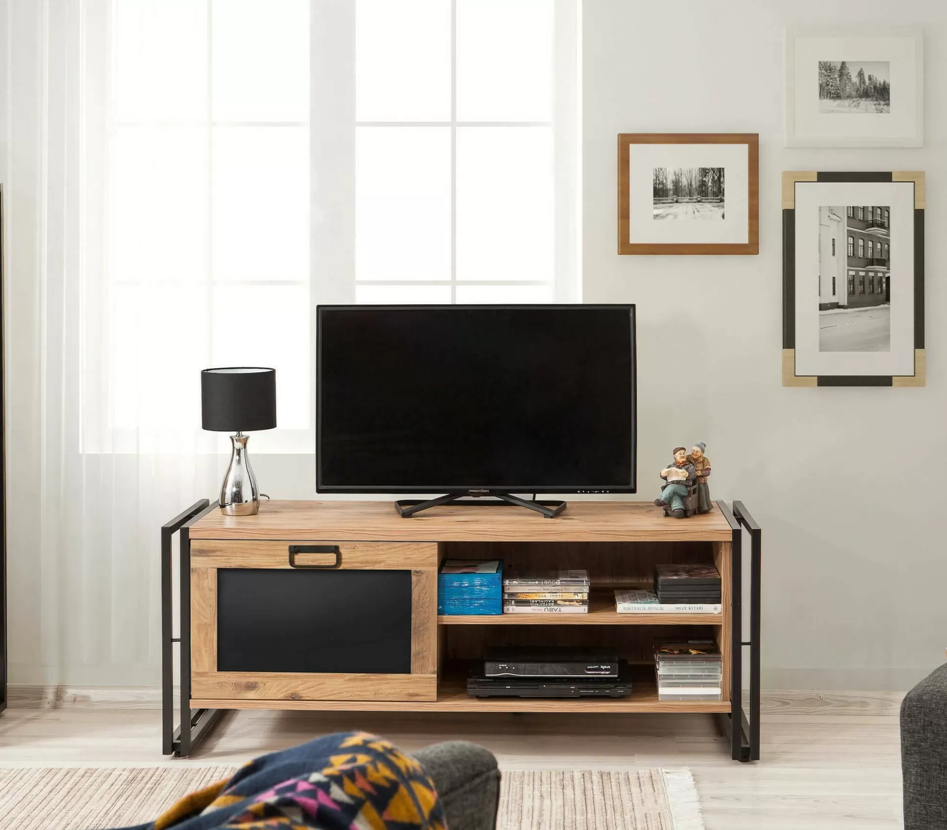 Dmora Mobili Porta Tv<Mobile porta TV Luban, Quercia e Nero, 130x45h50 cm