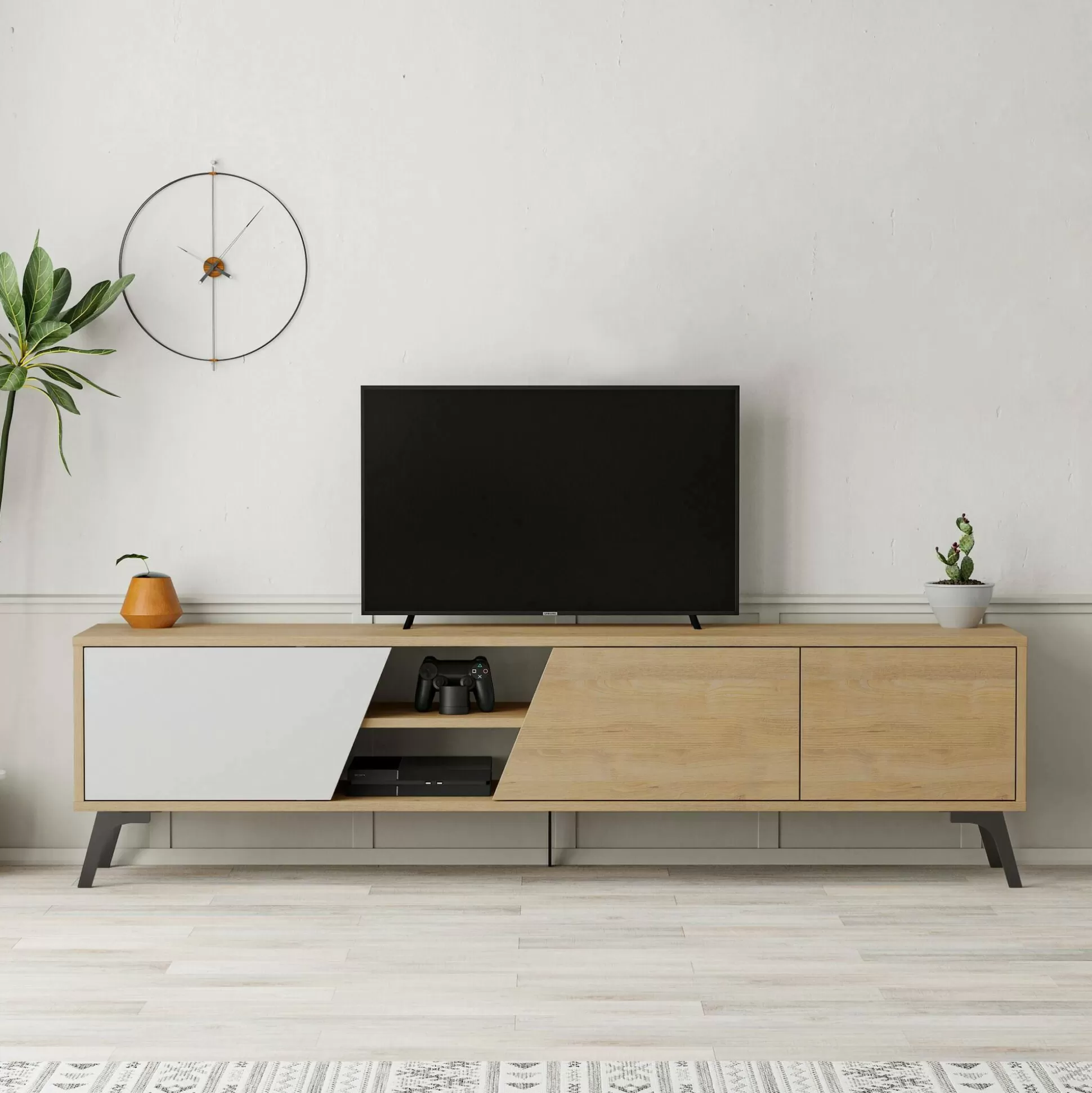 Dmora Mobili Porta Tv<Mobile porta TV Male, 180x36 h48 cm, Quercia e Bianco