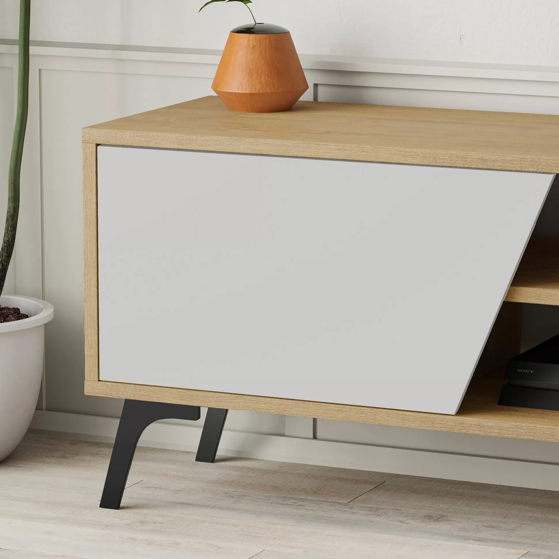 Dmora Mobili Porta Tv<Mobile porta TV Male, 180x36 h48 cm, Quercia e Bianco