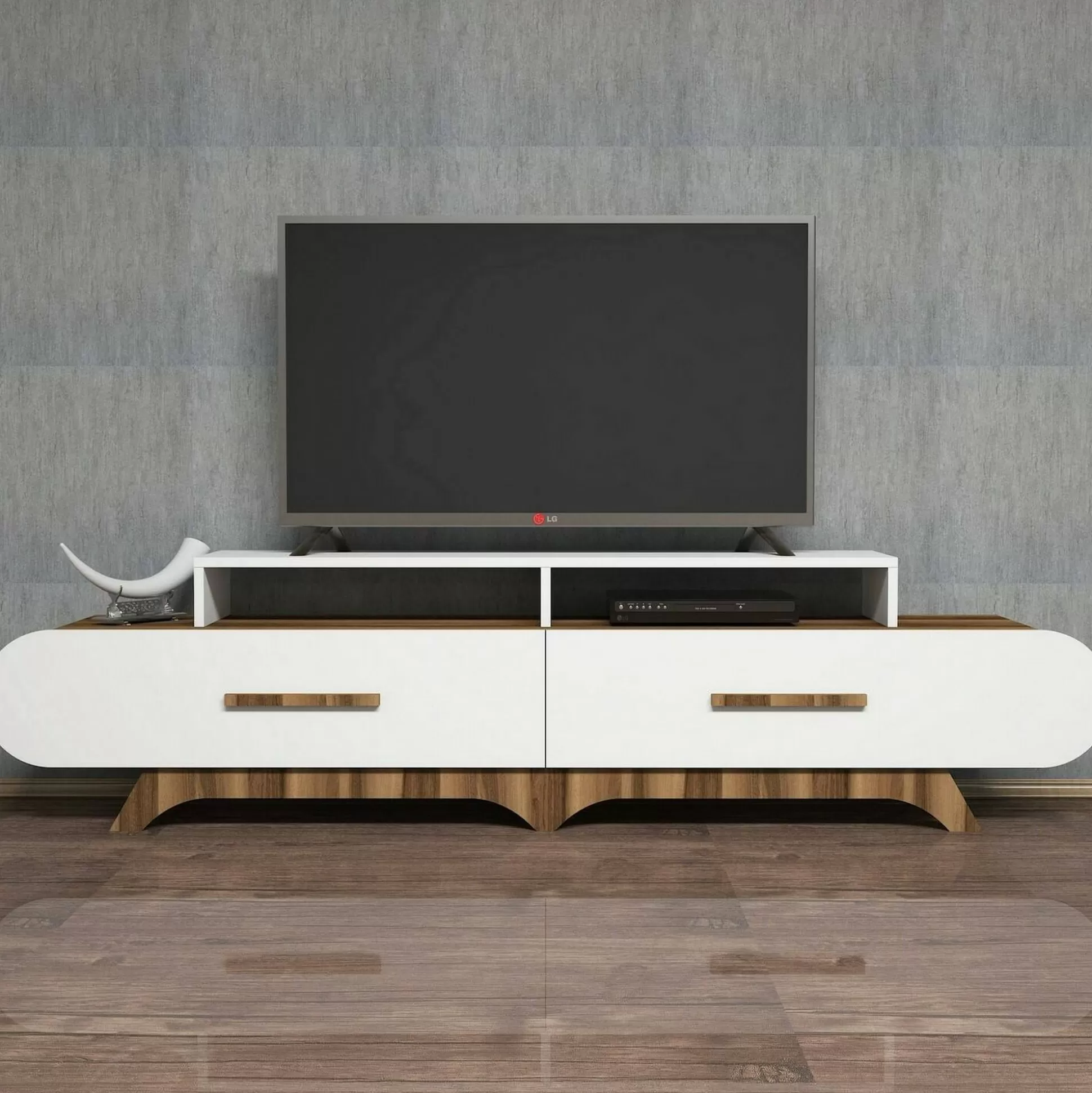 Dmora Mobili Porta Tv<Mobile porta TV Massima, 205x37h50 cm, Noce e Bianco