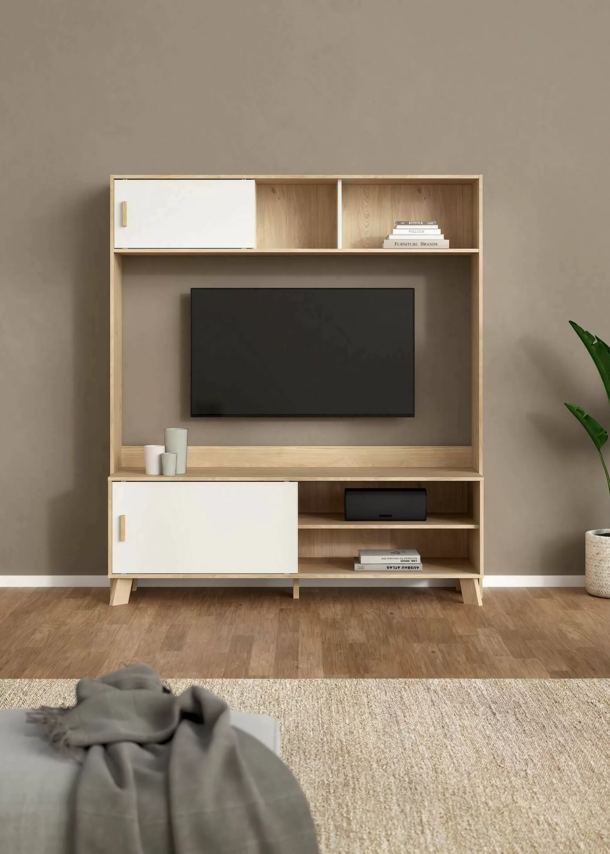 Dmora Mobili Porta Tv<Mobile porta TV Nicosia, 48x159 h181 cm, Rovere e Bianco