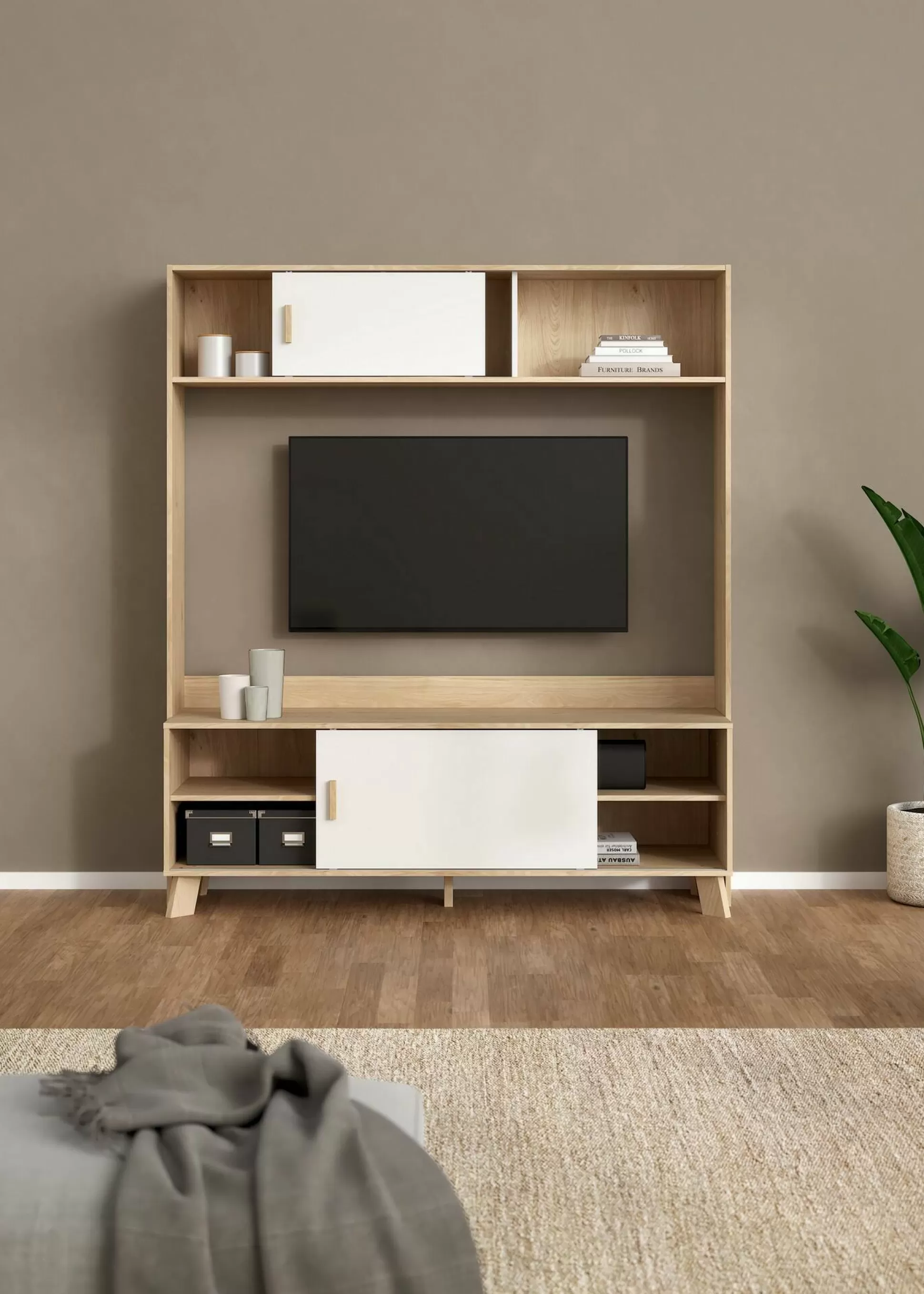 Dmora Mobili Porta Tv<Mobile porta TV Nicosia, 48x159 h181 cm, Rovere e Bianco