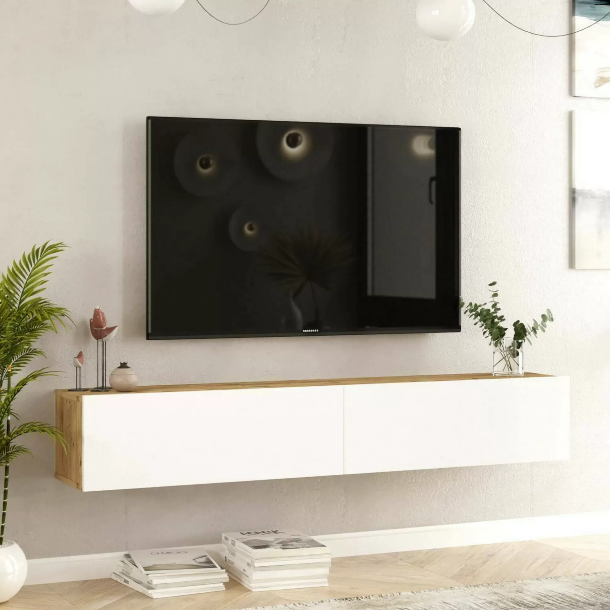 Dmora Mobili Porta Tv<Mobile porta TV Pavone, 180x32h30 cm, Quercia e Bianco