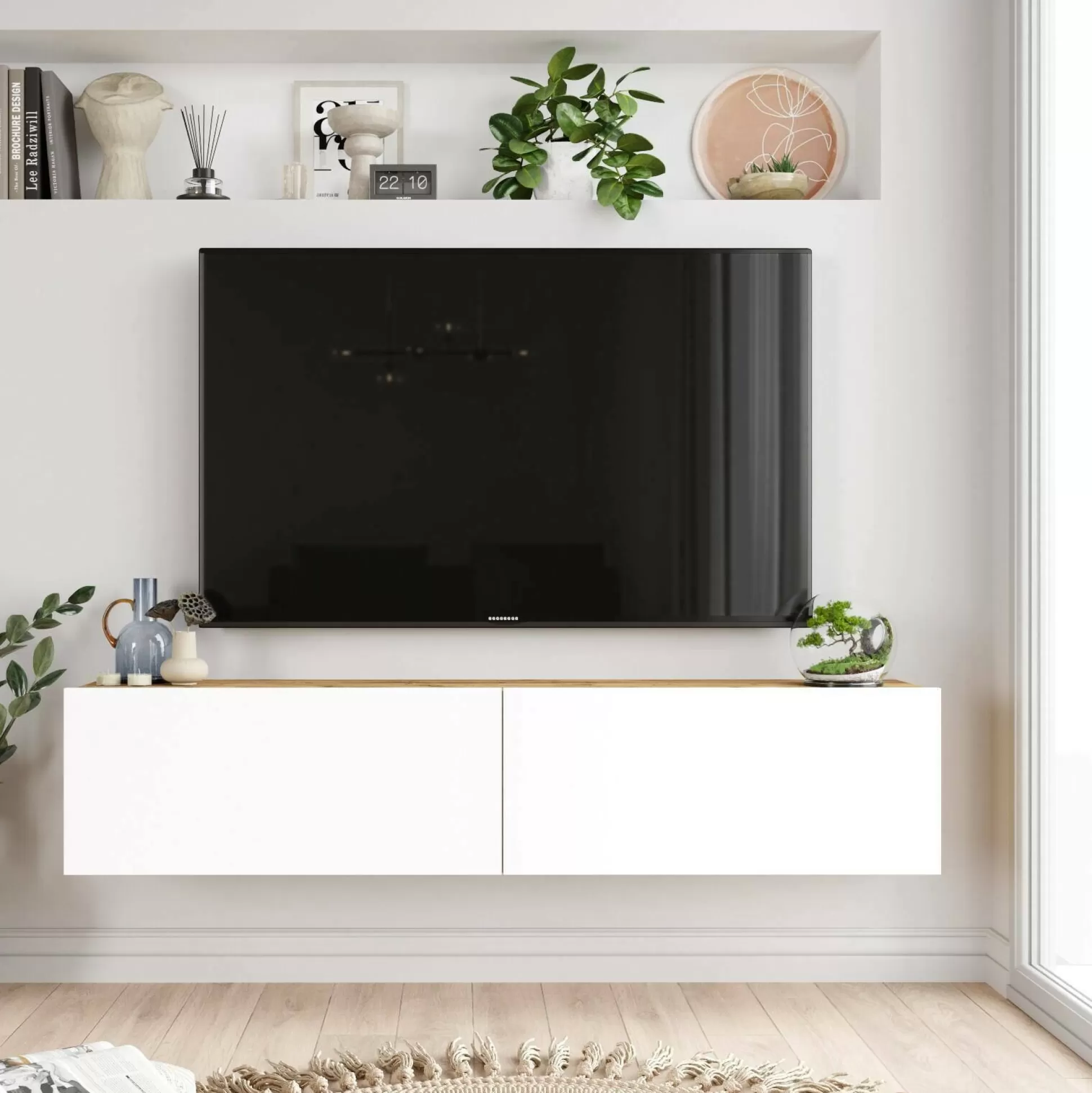 Dmora Mobili Porta Tv<Mobile porta TV Principi, 140x32 h29 cm, Quercia e Bianco