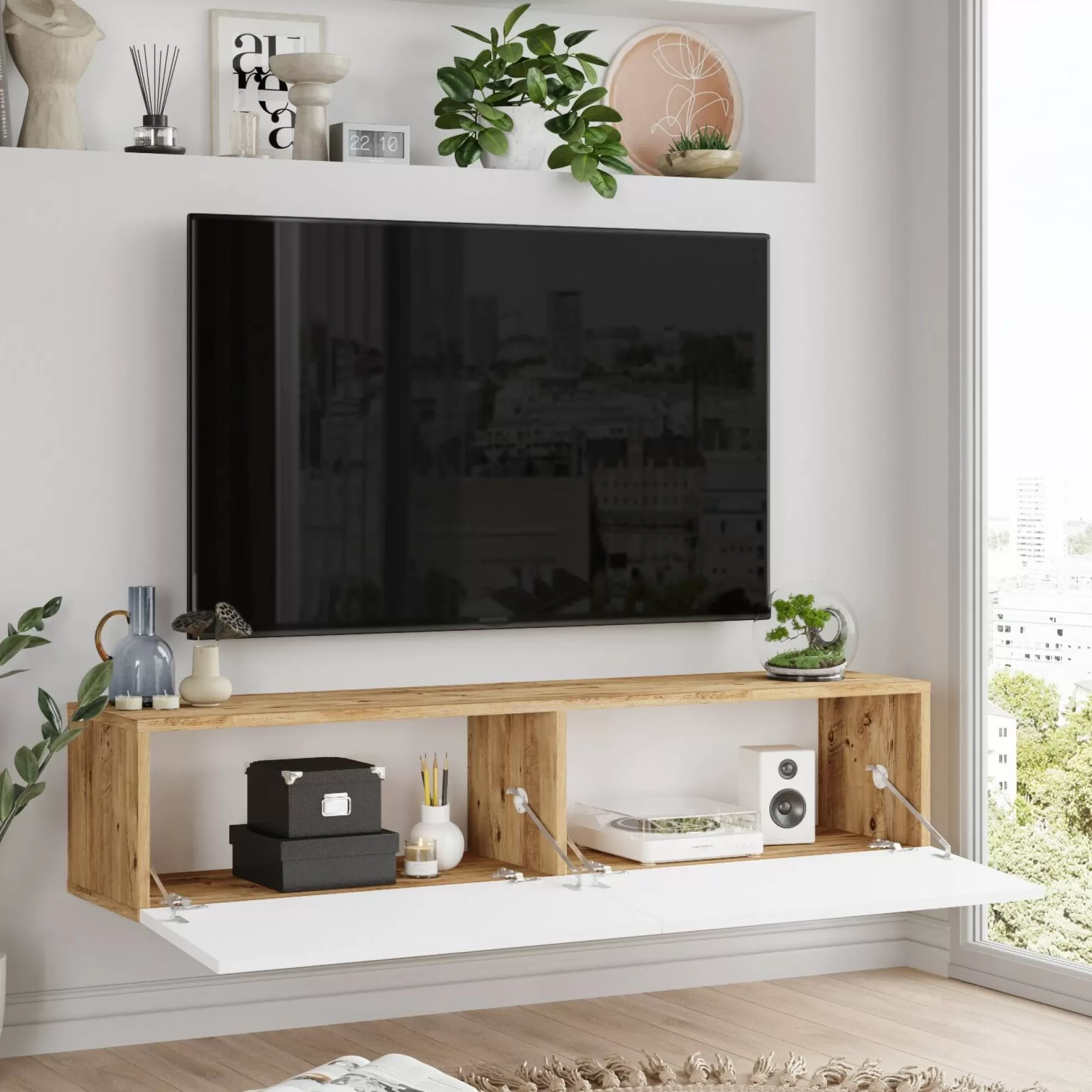 Dmora Mobili Porta Tv<Mobile porta TV Principi, 140x32 h29 cm, Quercia e Bianco