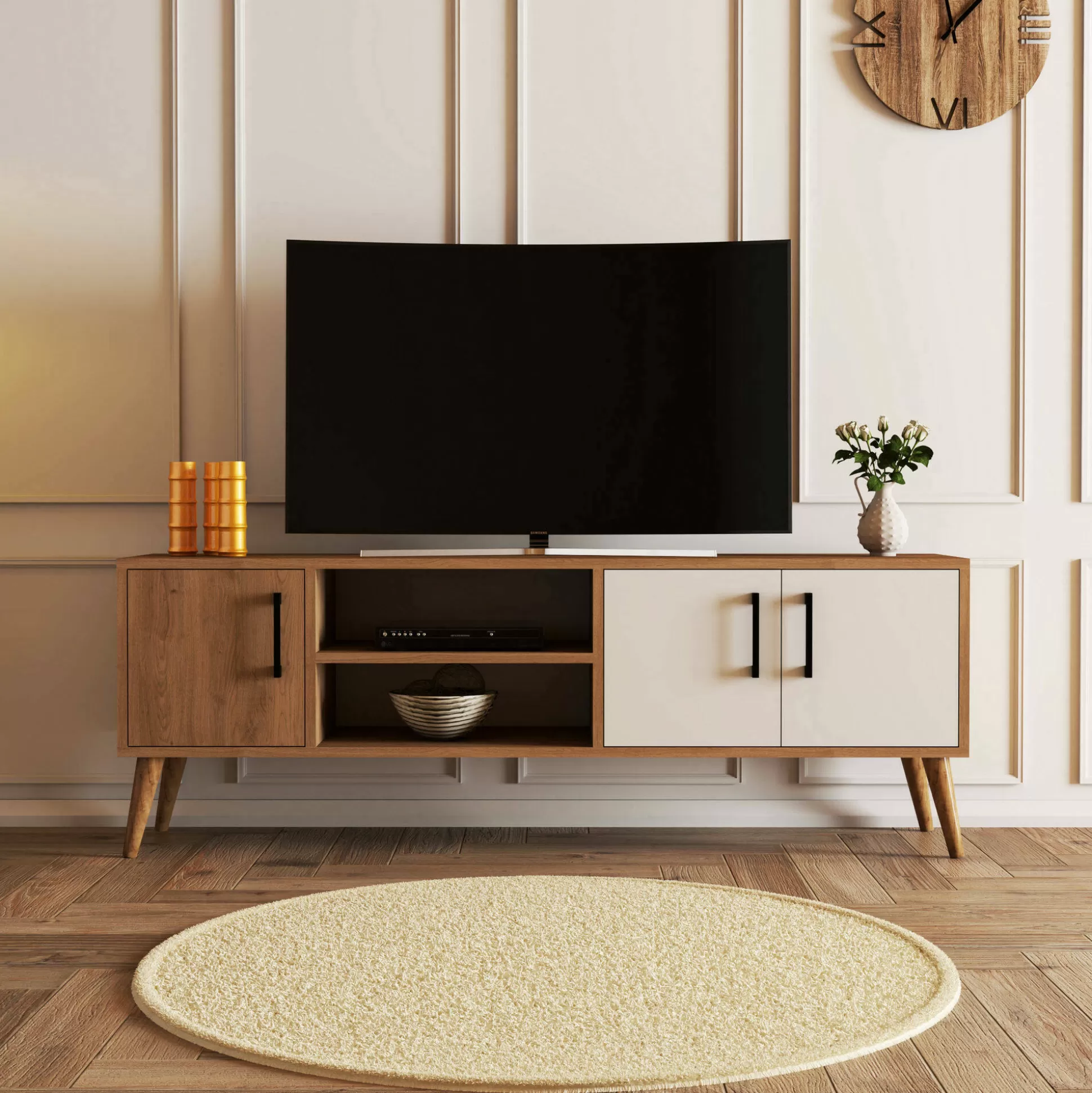 Dmora Mobili Porta Tv<Mobile porta TV Rosita, 150x34 h52 cm, Quercia e Bianco