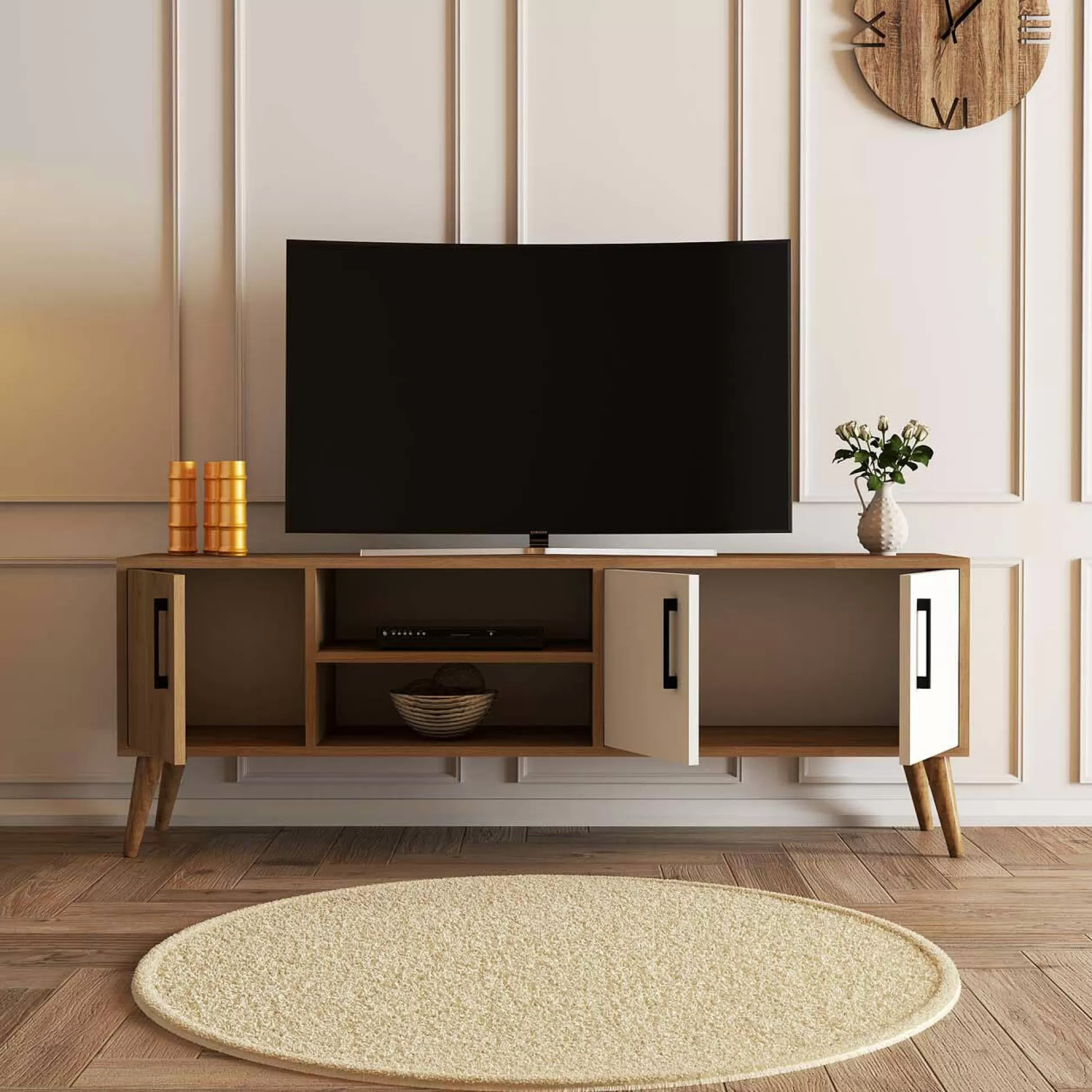 Dmora Mobili Porta Tv<Mobile porta TV Rosita, 150x34 h52 cm, Quercia e Bianco