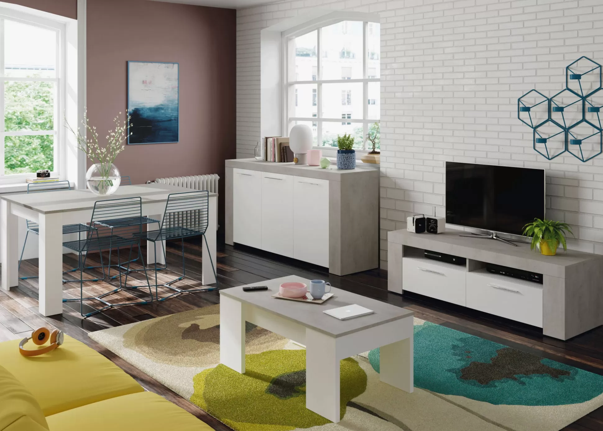 Dmora Mobili Porta Tv<Mobile porta TV Sparaxis, 120x42h40 cm, Bianco e Cemento