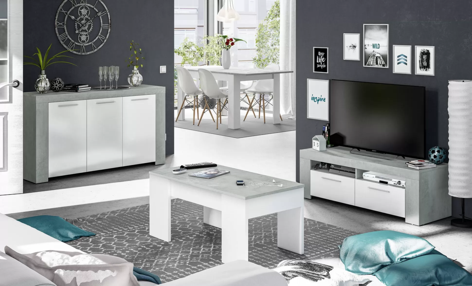 Dmora Mobili Porta Tv<Mobile porta TV Sparaxis, 120x42h40 cm, Bianco e Cemento