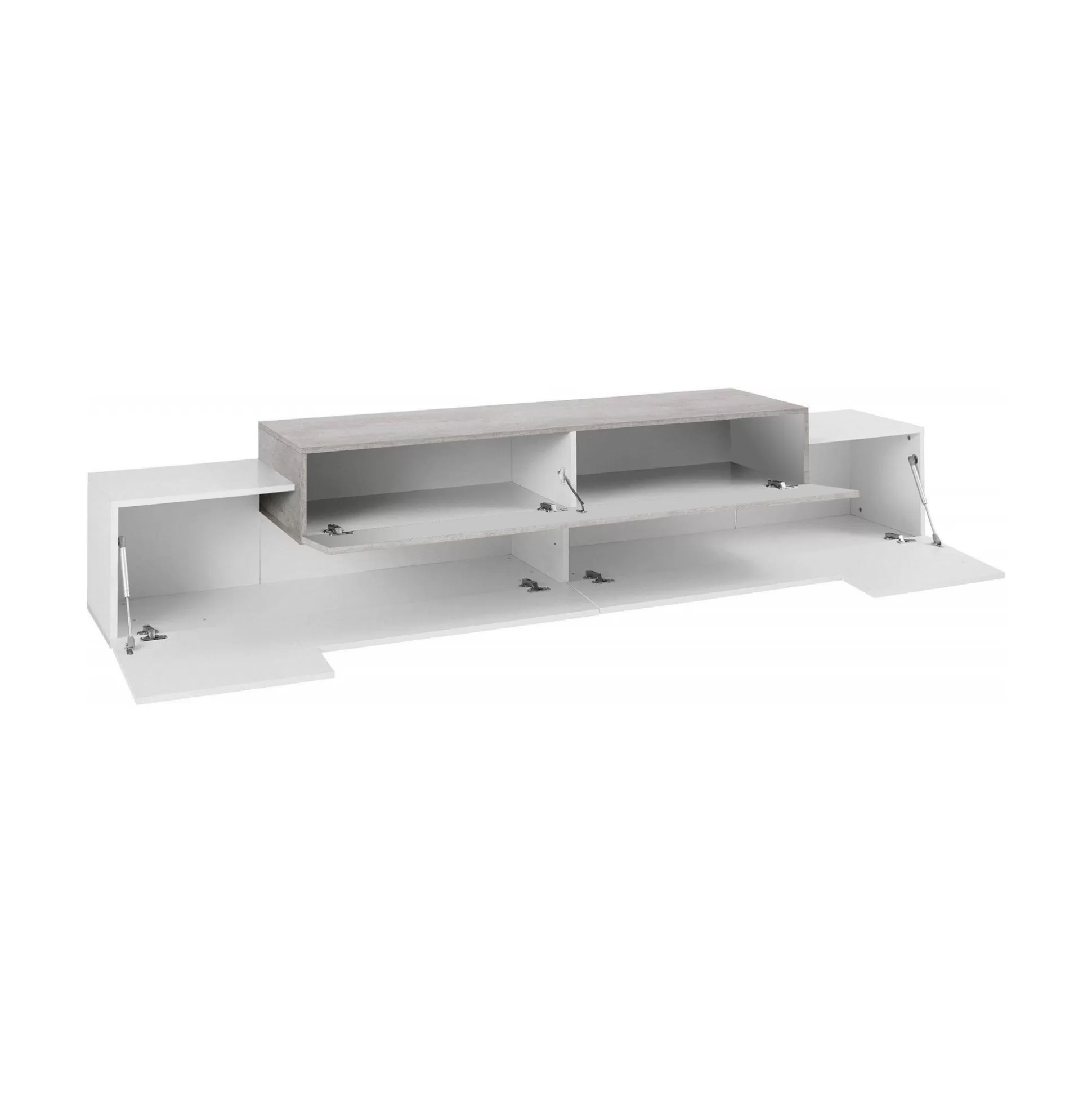 Dmora Mobili Porta Tv<Mobile porta TV Tiche, cm 240x45h52, Bianco lucido e Cemento